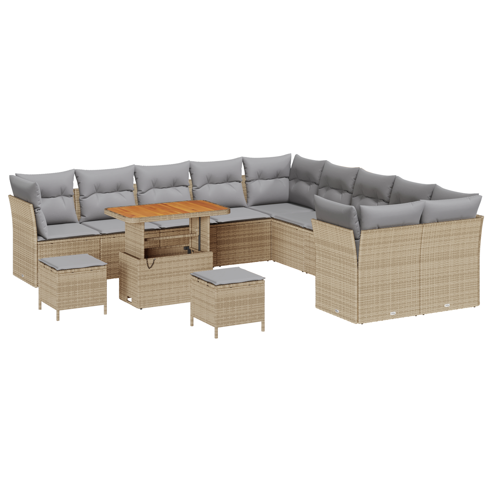 Set de Canapea Grădină cu 13 Piese cu Perne Bej Ratan Poli Acacia, Set de Dining Grădină cu 3 Piese cu Perne Bej Ratan Poli Acacia GartenMobel Dekor