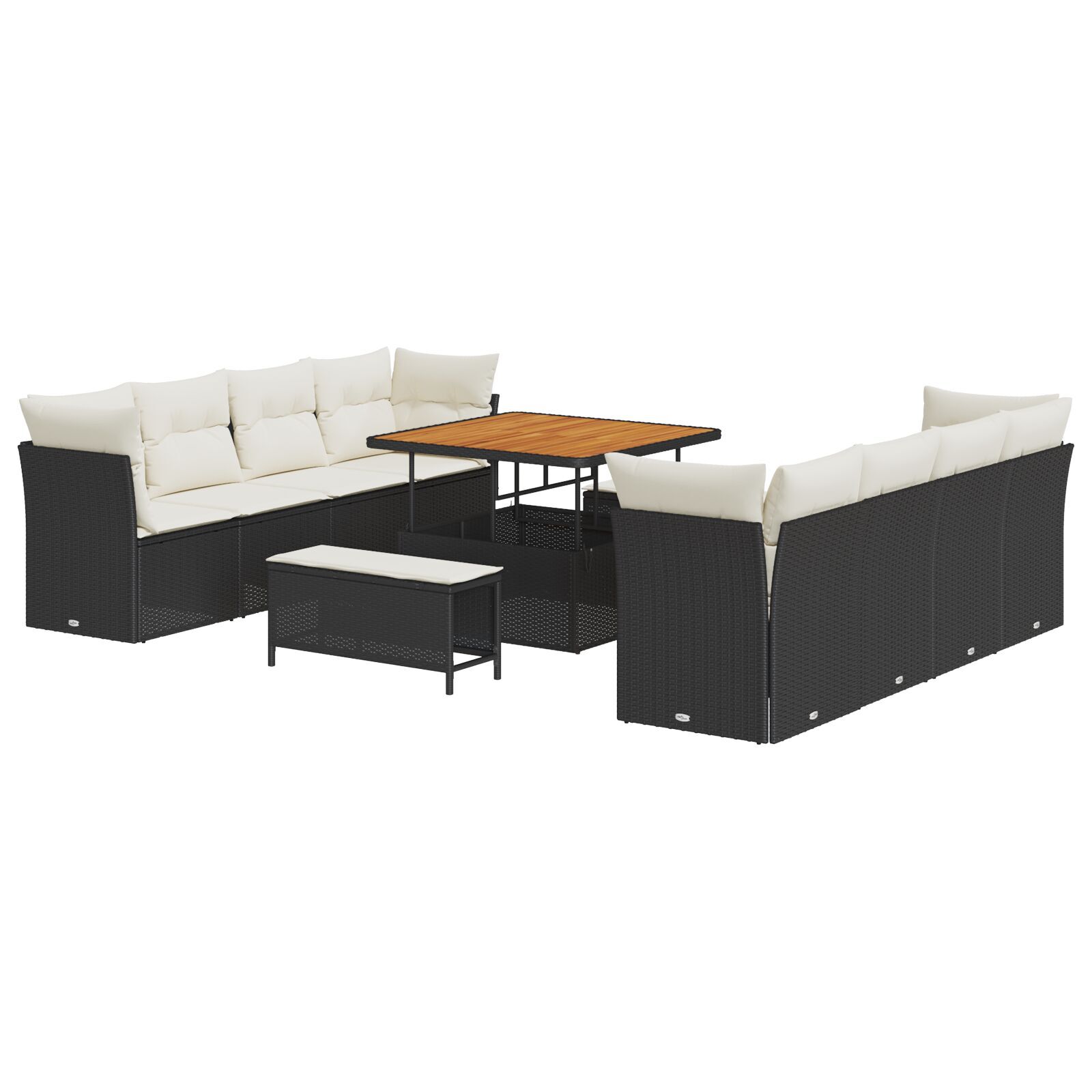 Set de Sofa de Grădină cu 11 Piese cu Perne Negre Ratan Polimeric Acacia, Set de Dining de Grădină cu 3 Piese cu Perne Negre Ratan Polimeric Acacia GartenMobel Dekor