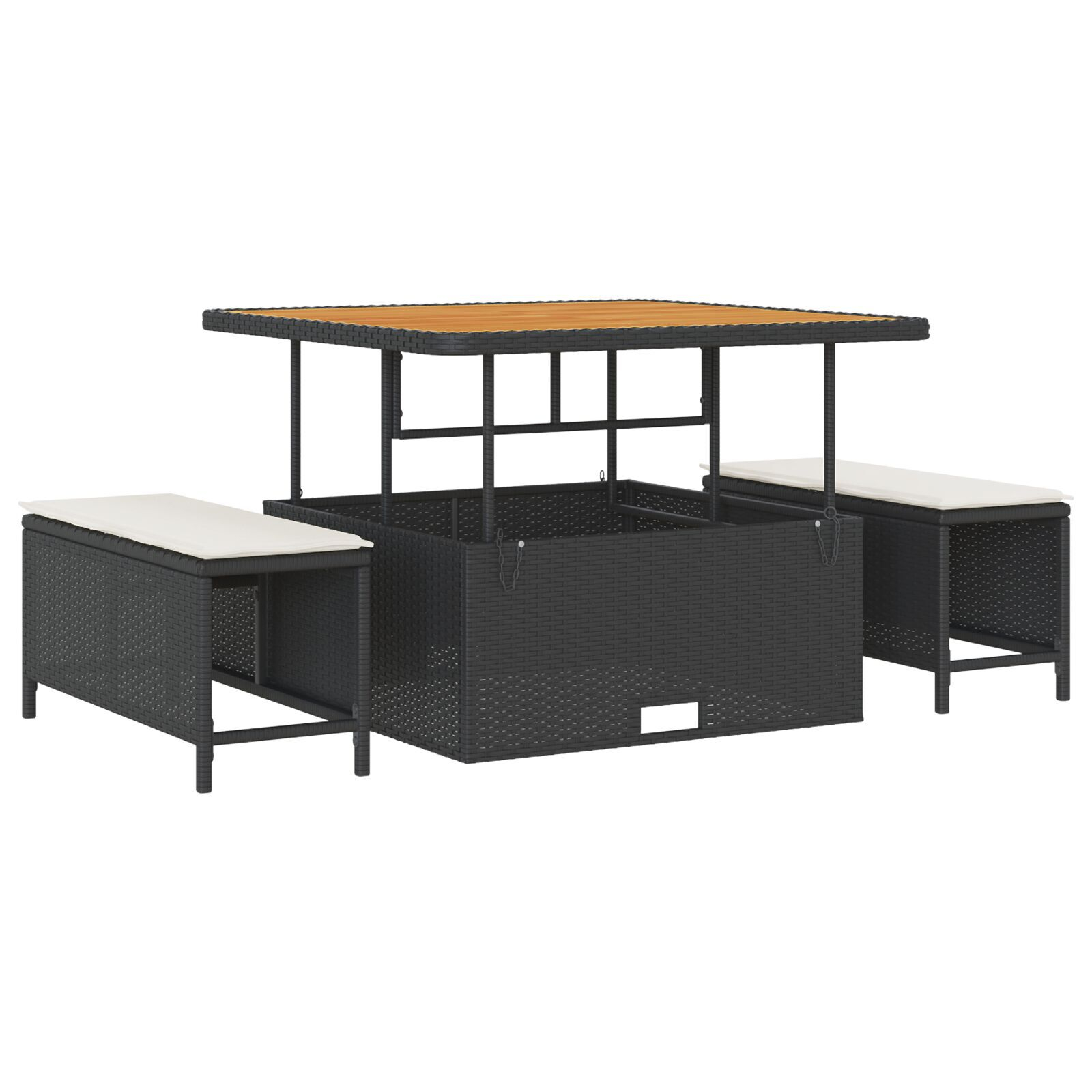 Set de Sofa de Grădină cu 11 Piese cu Perne Negre Ratan Polimeric Acacia, Set de Dining de Grădină cu 3 Piese cu Perne Negre Ratan Polimeric Acacia GartenMobel Dekor