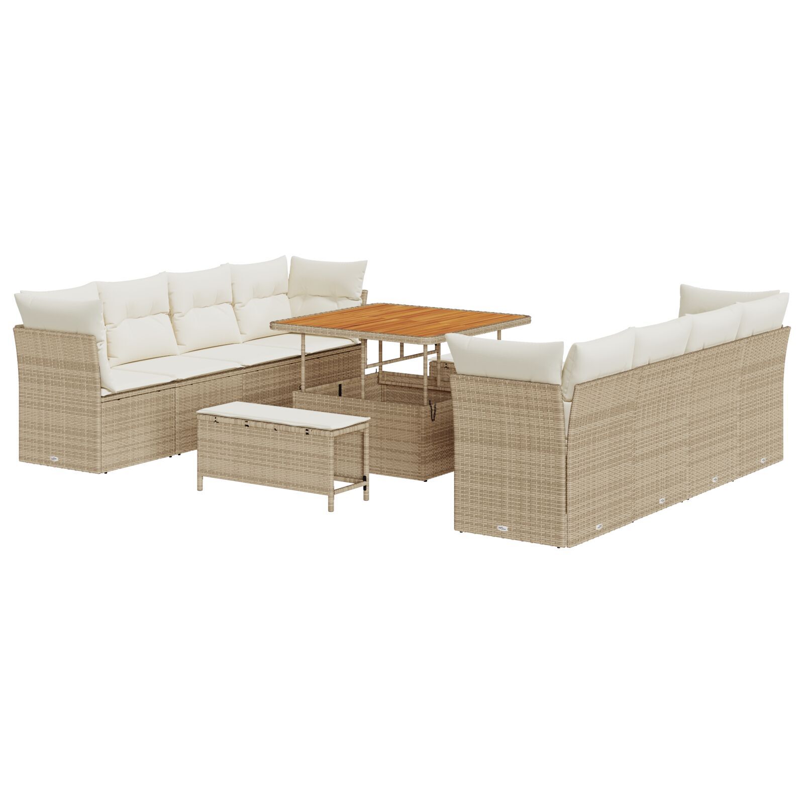 Set de sofa de grădină cu perne bej din ratan acacia, Set de dining de grădină cu perne bej din ratan acacia GartenMobel Dekor