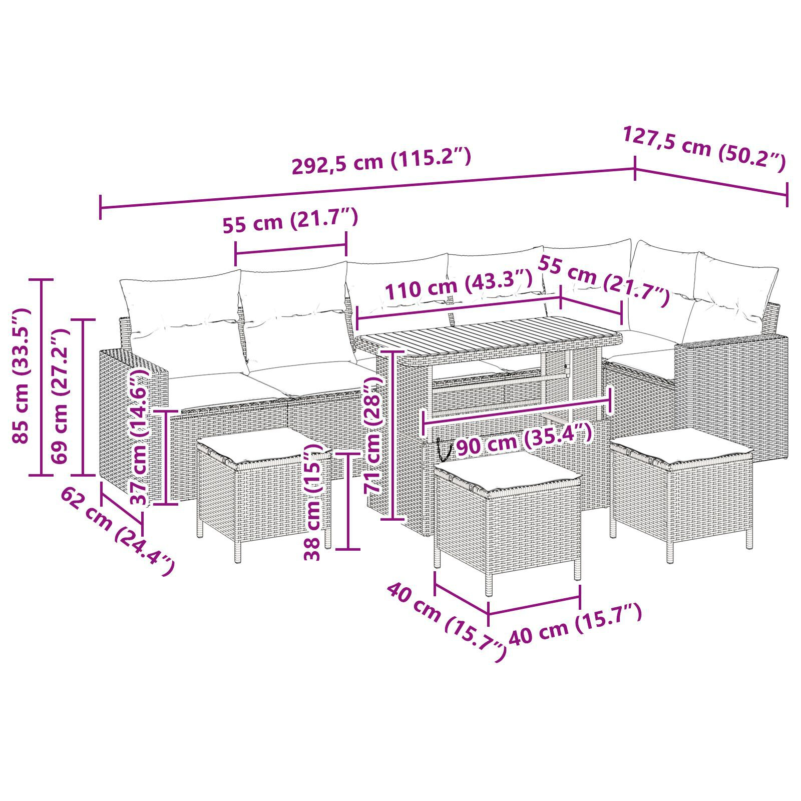 Set 10 Piese Canapea Grădină Perne Negru Poliratan Acacia, Set 4 Piese Canapea Grădină Perne Negru Poliratan Acacia GartenMobel Dekor