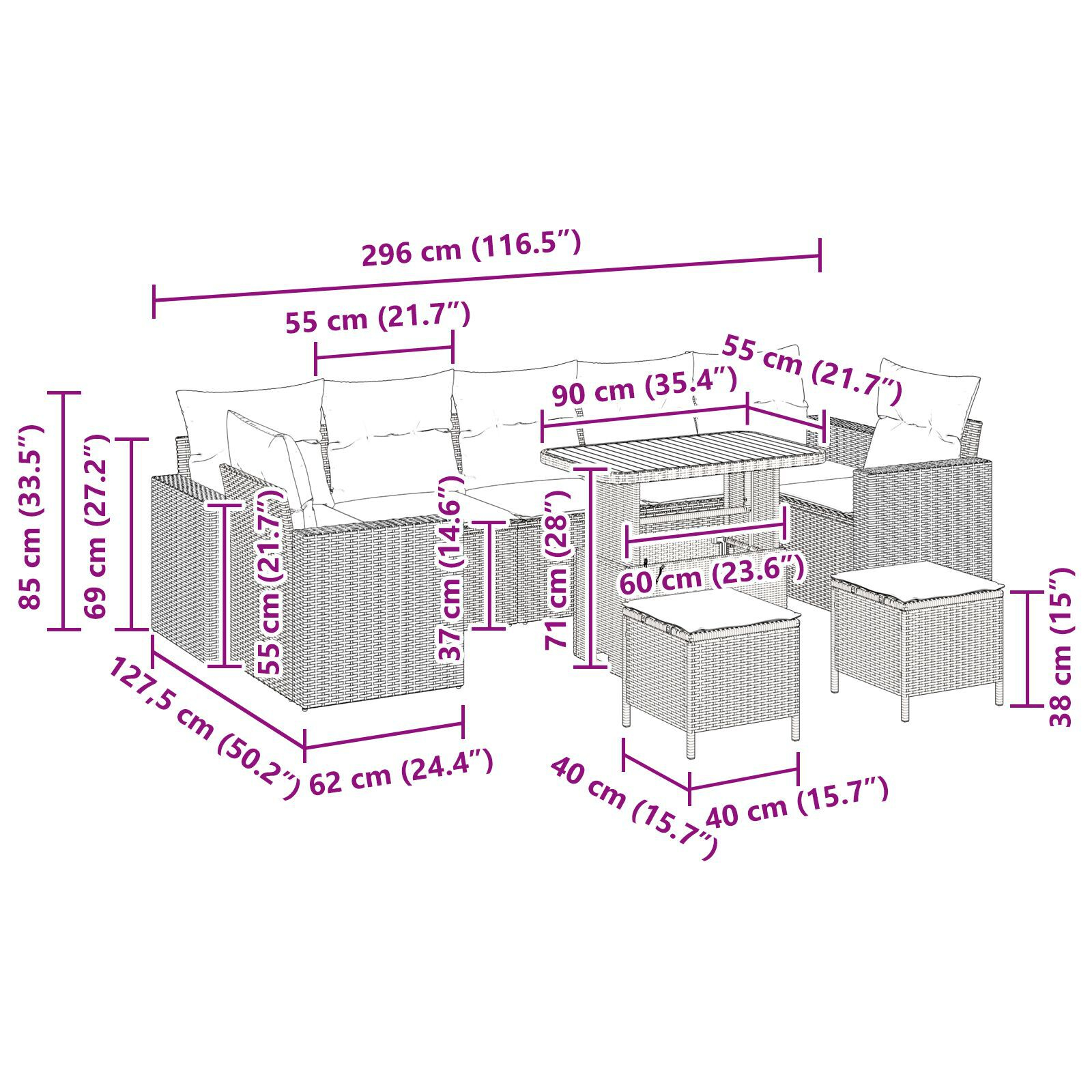Set canapea grădină 10 piese cu perne din rattan sintetic negru și acacia, Set dining grădină 3 piese cu perne din rattan sintetic negru și acacia GartenMobel Dekor