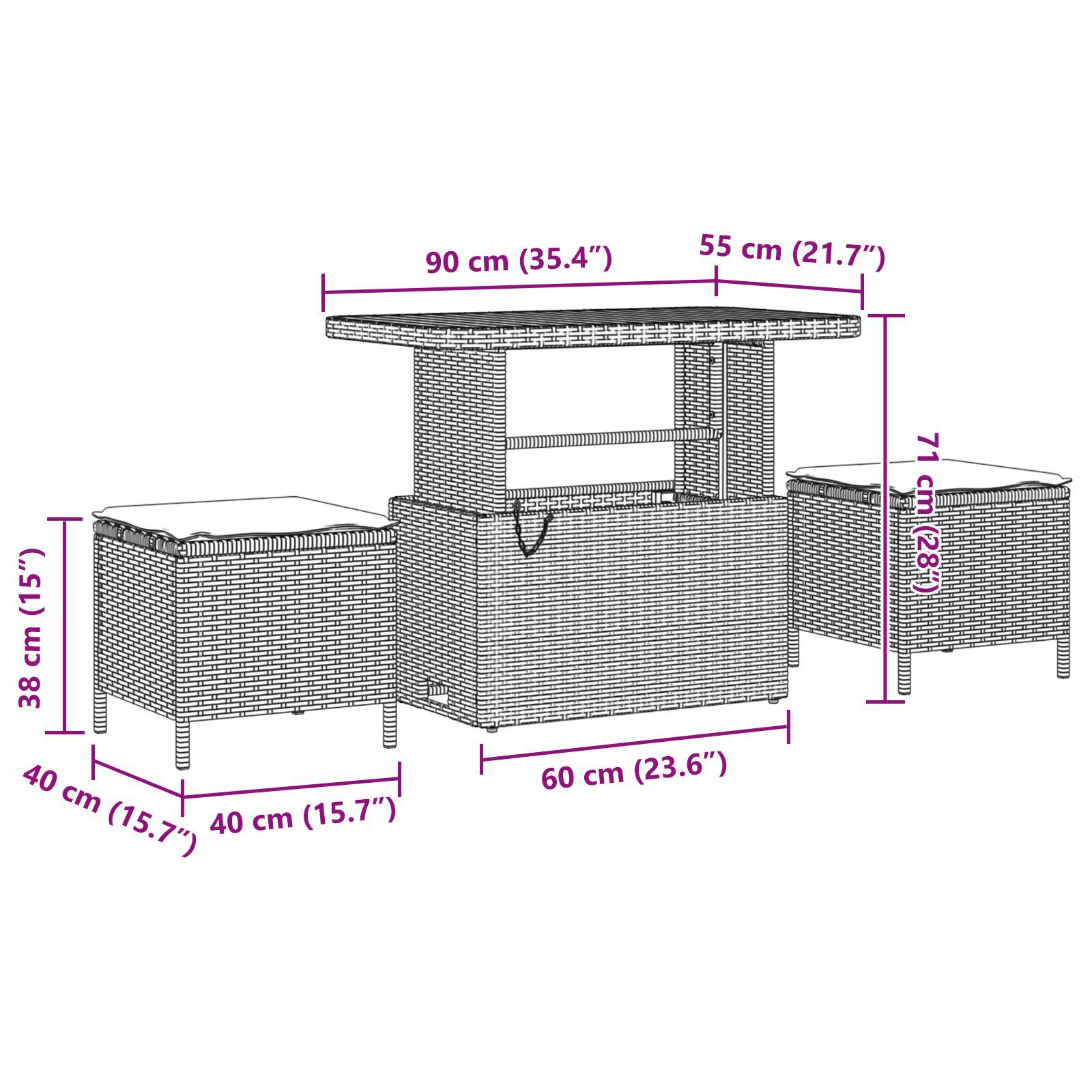 Set de Canapea de Grădină cu Pernuțe Negru Ratan Poly Acacia, Set de Mâncat de Grădină cu Pernuțe Negru Ratan Poly Acacia GartenMobel Dekor