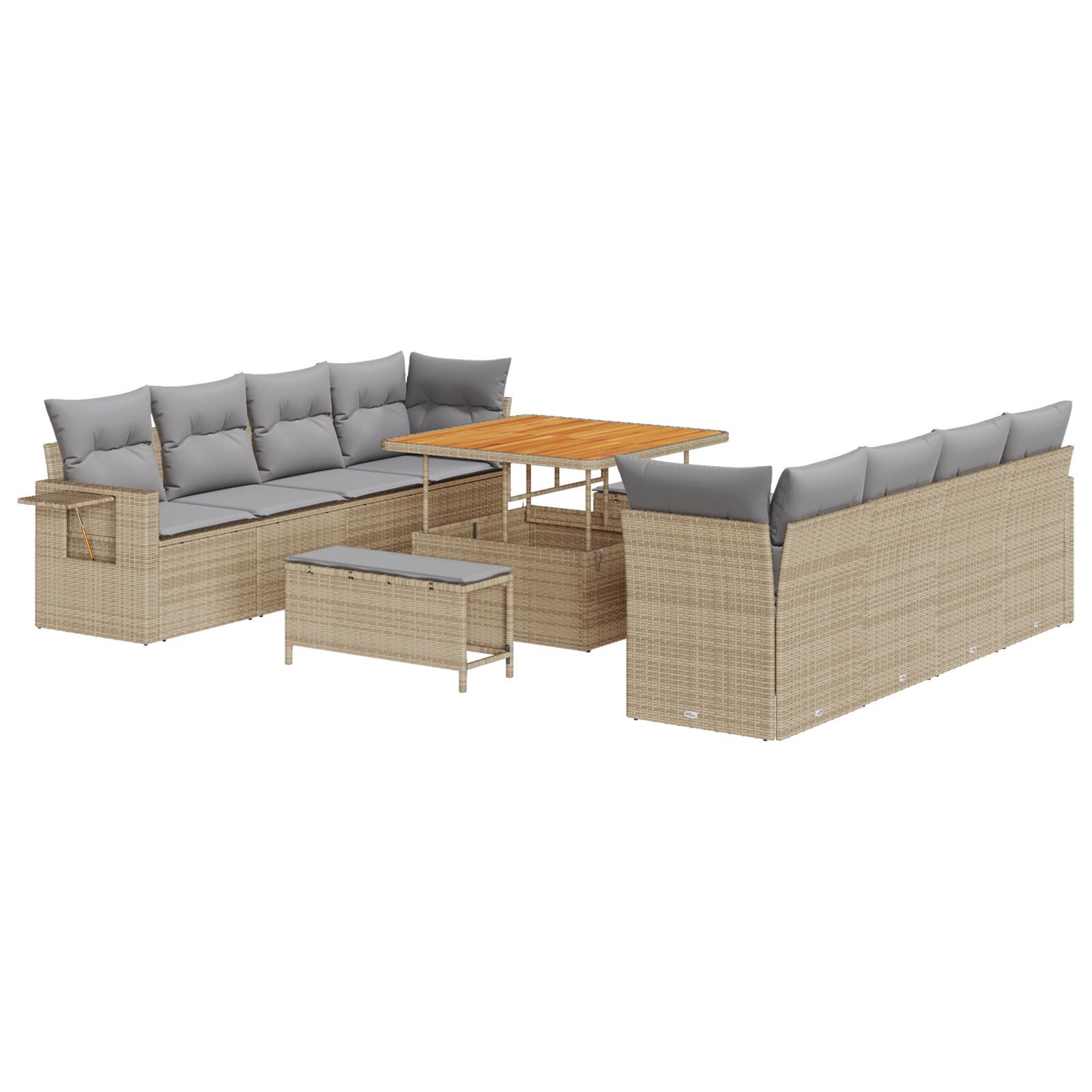 Set de sofa de grădină 11 piese cu perne Bej Poliratan Acacia, Set de dining de grădină 3 piese cu perne Bej Poliratan Acacia GartenMobel Dekor