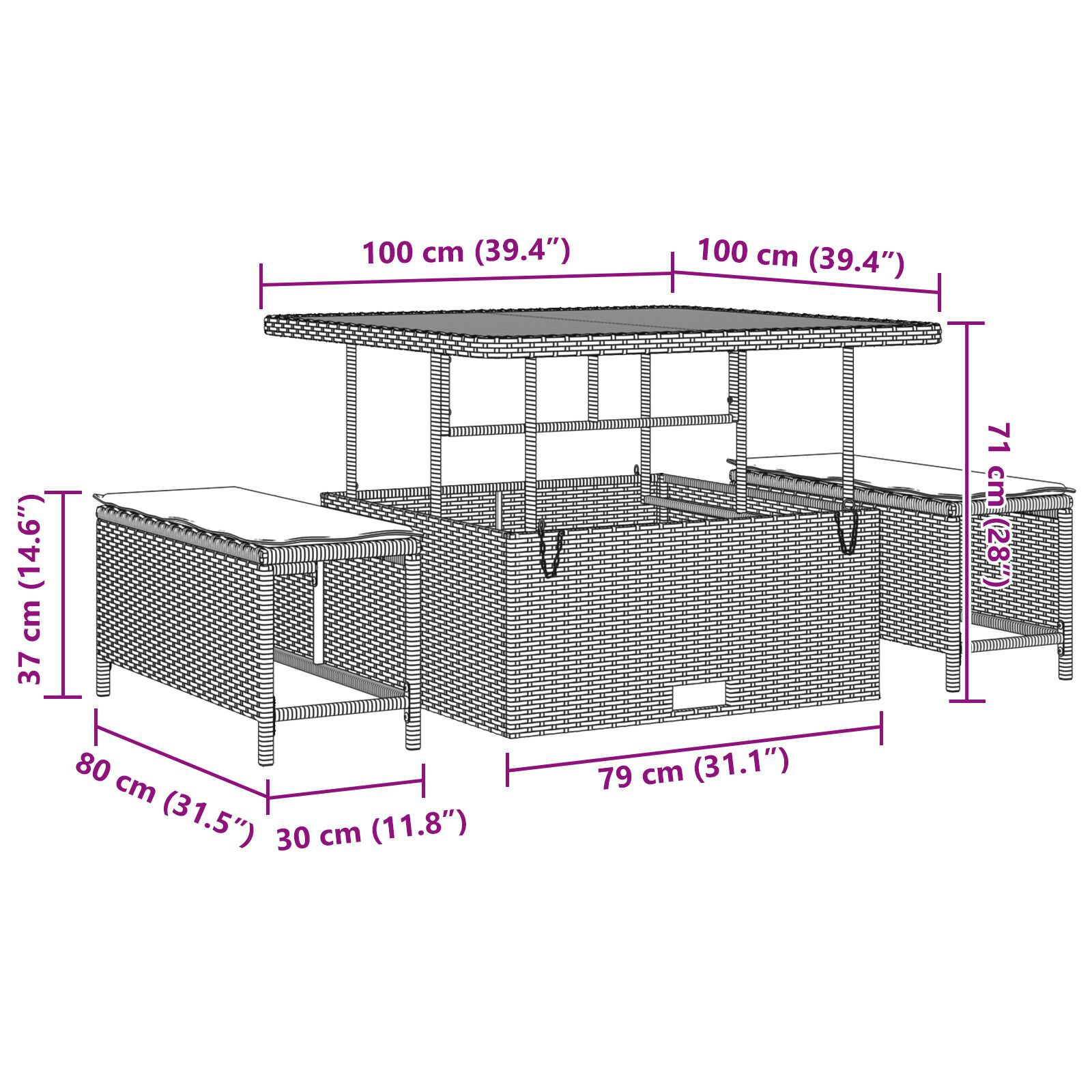 Set de sofa de grădină 11 piese cu perne Bej Poliratan Acacia, Set de dining de grădină 3 piese cu perne Bej Poliratan Acacia GartenMobel Dekor
