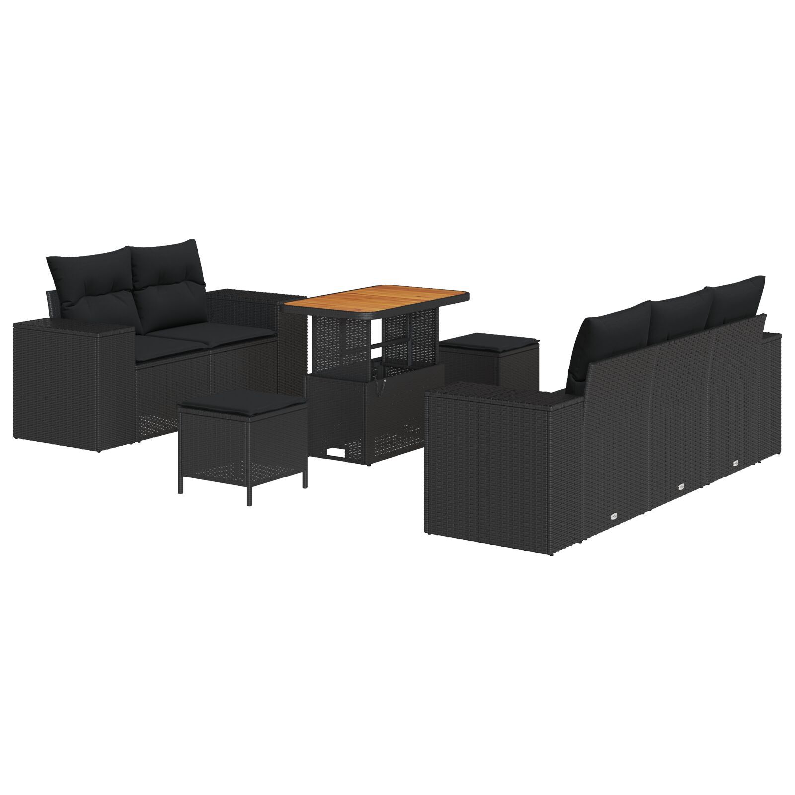 Set Sofa Grădină 8 Piese cu Perne Negru Poliratan Acacia, Set Dining Grădină 3 Piese cu Perne Negru Poliratan Acacia GartenMobel Dekor