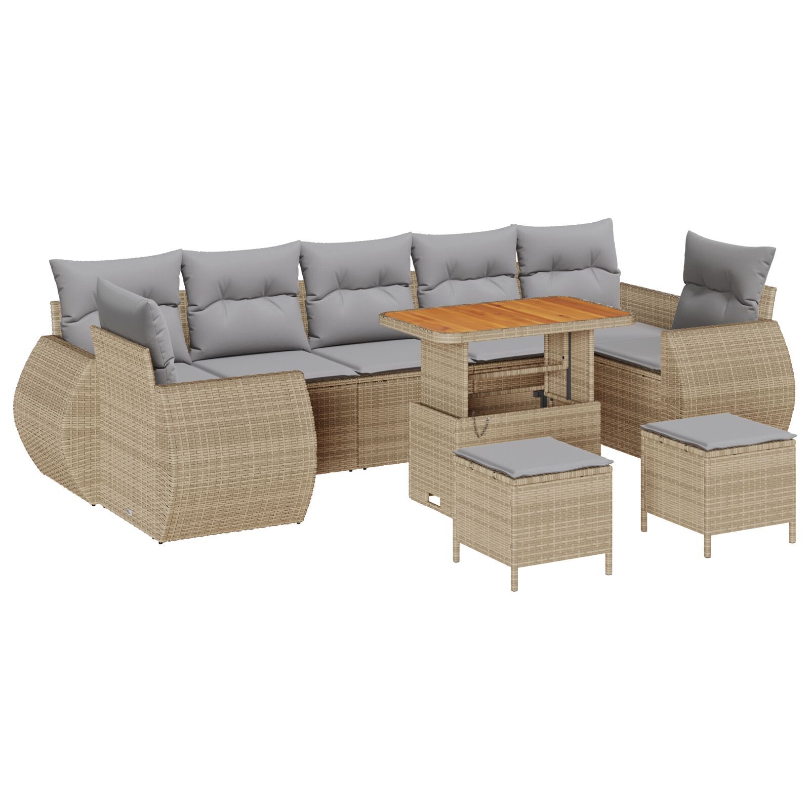 Set Sofas Grădină cu 10 Piese și Perne Bej Ratan Polimer, Set Dining Grădină cu 3 Piese și Perne Bej Ratan Polimer GartenMobel Dekor
