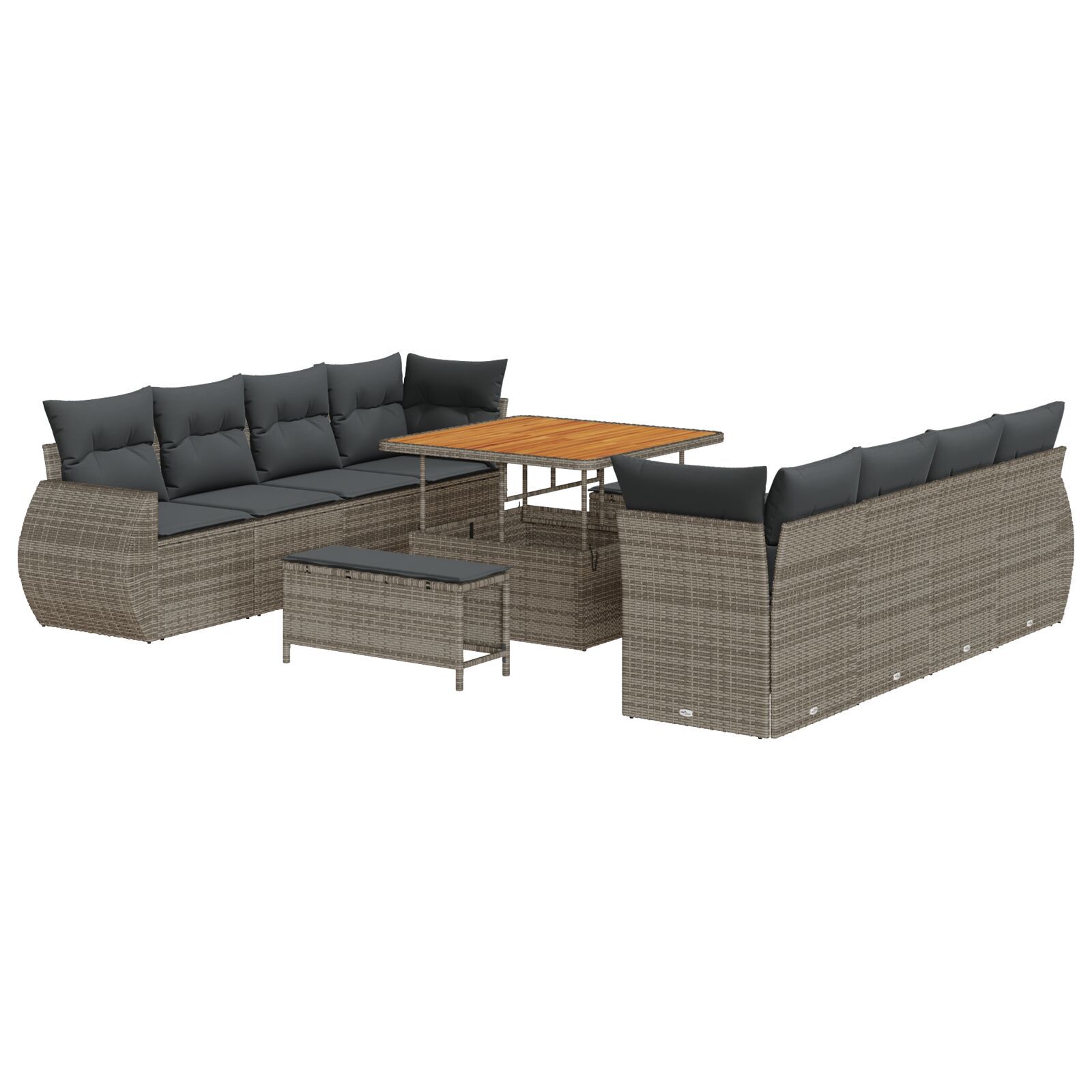 Set de Sofa de Grădină cu 11 Piese cu Pernuțe Gri din Ratan Poliester Acacia, Set de Dining pentru Grădină cu 3 Piese cu Pernuțe Gri din Ratan Poliester Acacia GartenMobel Dekor