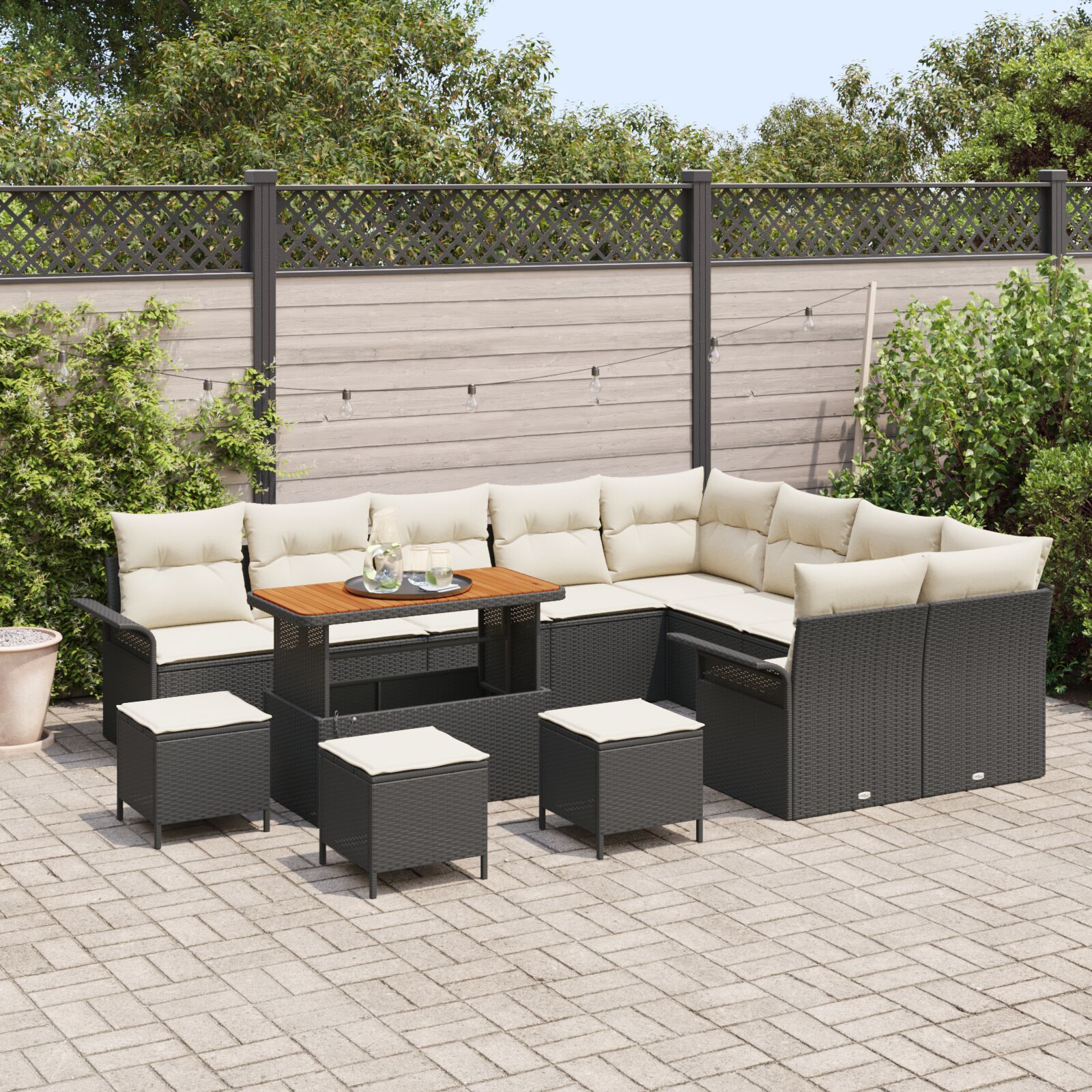 Set Sofa Grădină 13 Piese Pernuțe Negru Poliratán Acacia, Set Dining Grădină 4 Piese Pernuțe Negru Poliratán Acacia, Sofa 2 Persoane Grădină Pernuțe Negru Poliratán GartenMobel Dekor