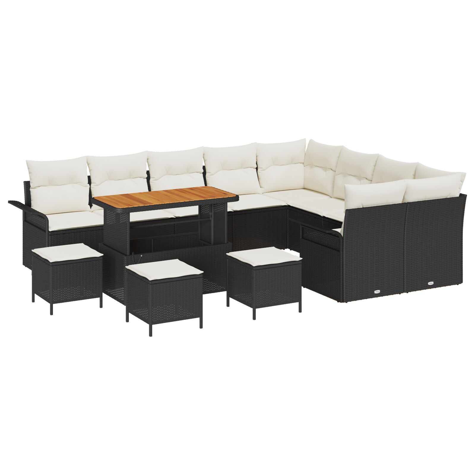 Set Sofa Grădină 13 Piese Pernuțe Negru Poliratán Acacia, Set Dining Grădină 4 Piese Pernuțe Negru Poliratán Acacia, Sofa 2 Persoane Grădină Pernuțe Negru Poliratán GartenMobel Dekor