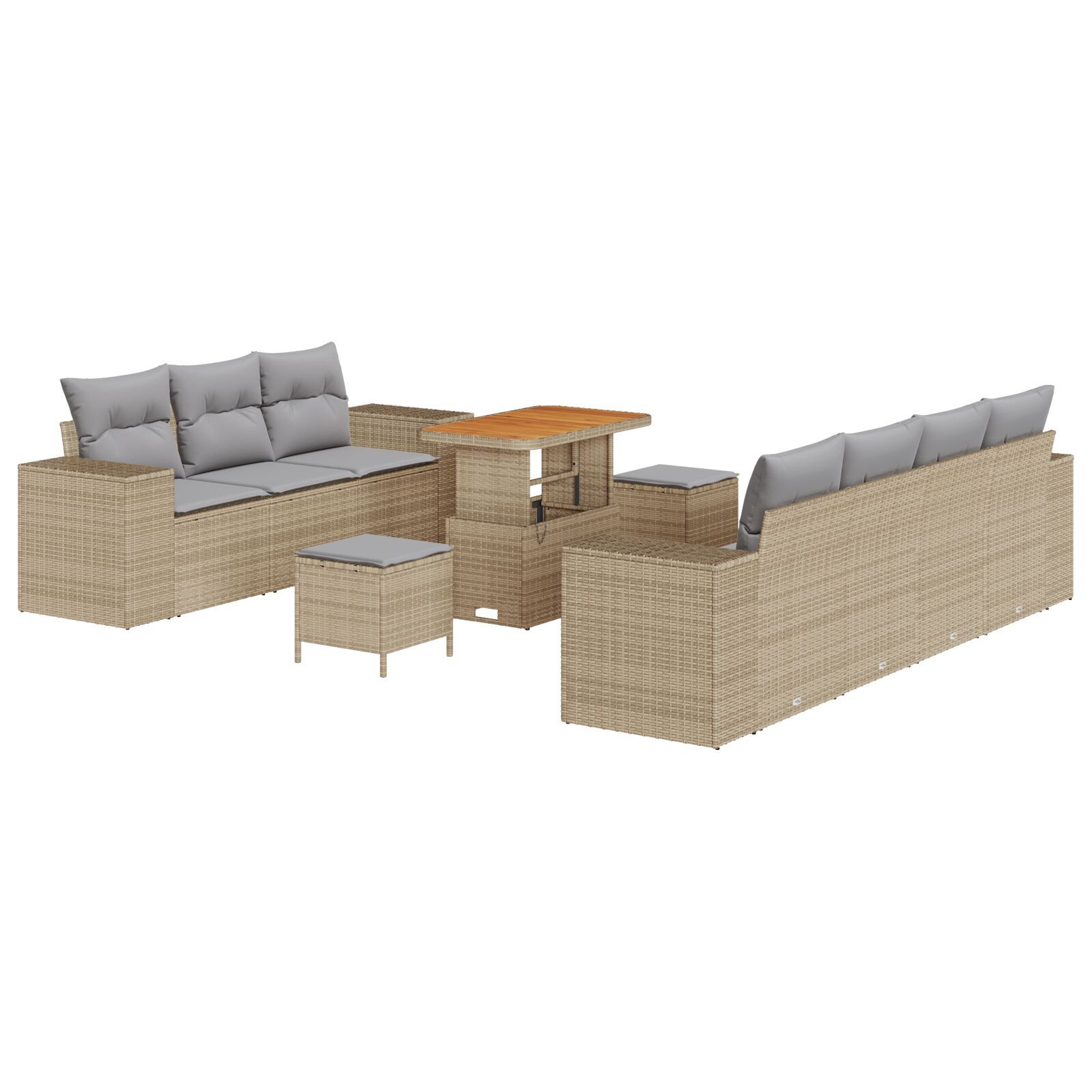 Set de Sofa de Grădină 10 Piese cu Perne Bej Ratan Acacia, Set de Dining pentru Grădină 3 Piese cu Perne Bej Ratan Acacia GartenMobel Dekor