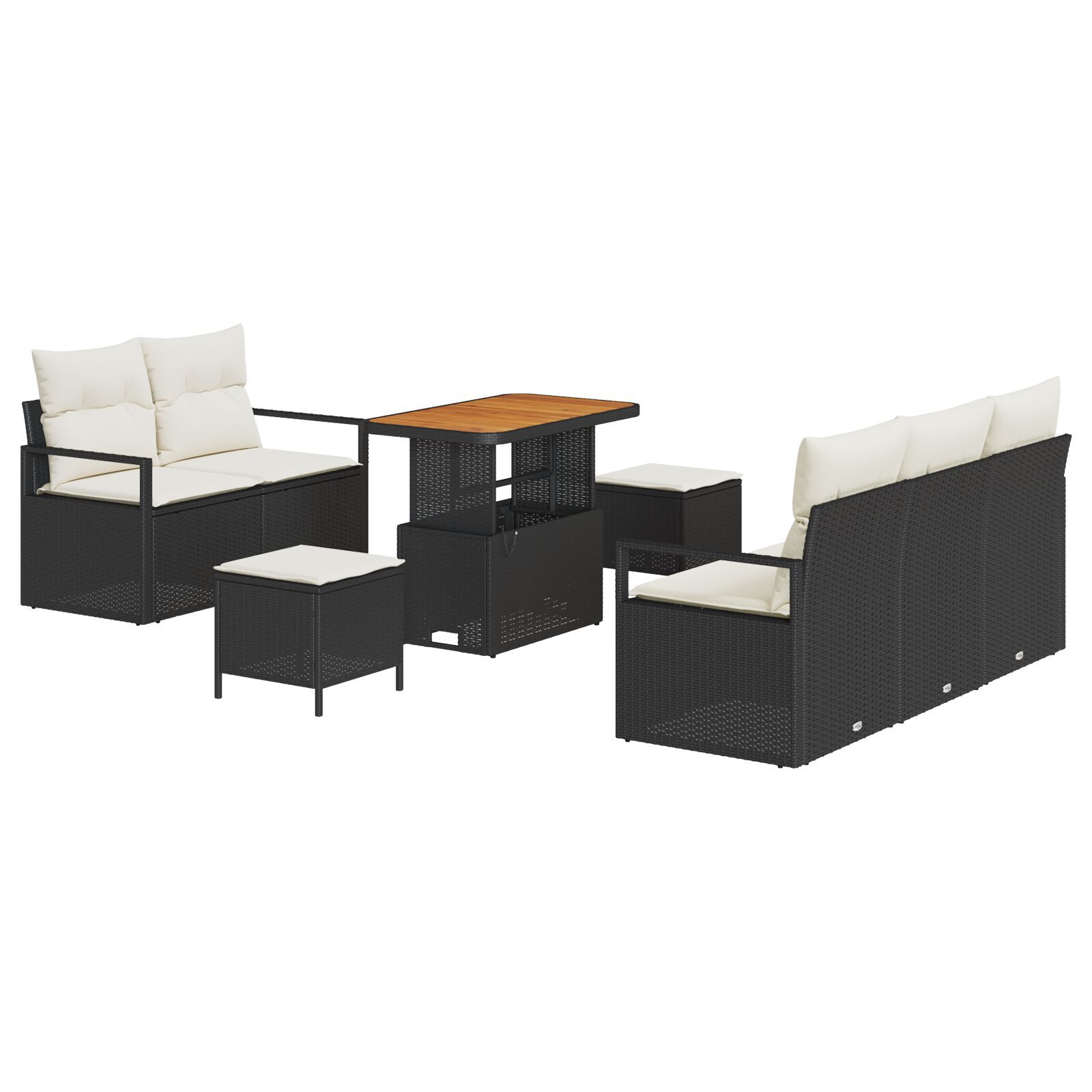 Set de Sofa de Grădină cu 8 Piese și Perne din Ratan Negru Poli Acacia, Sofa de Grădină cu 2 Locuri cu Perne din Ratan Negru Poli, Set de Masă de Grădină cu 3 Piese și Perne din Ratan Negru Poli Acacia GartenMobel Dekor