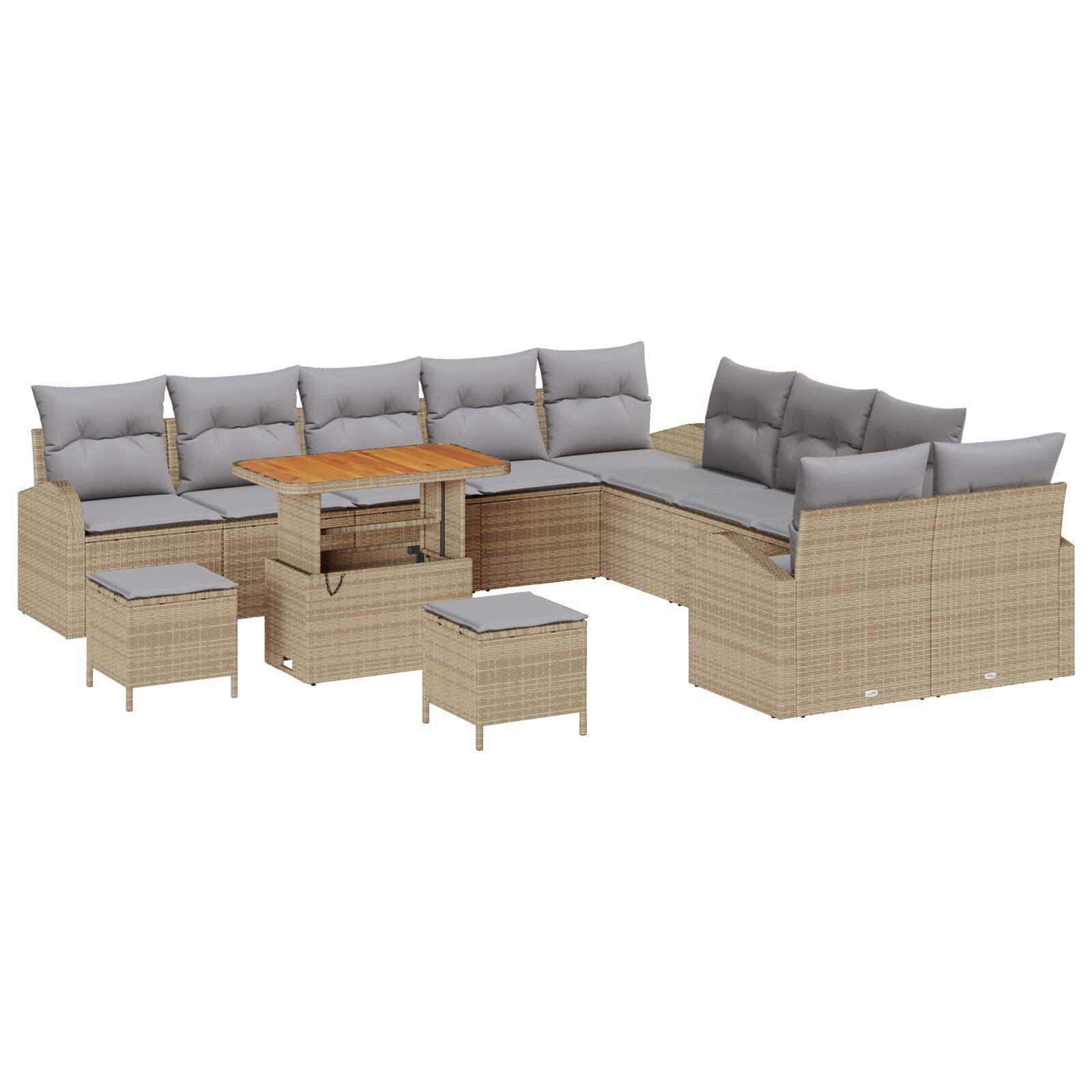 Set sofa grădină cu 13 piese și perne bej din ratan poli și acacia, Sofa grădină cu 2 locuri și perne bej din ratan poli, Set dining grădină cu 3 piese și perne bej din ratan poli și acacia GartenMobel Dekor