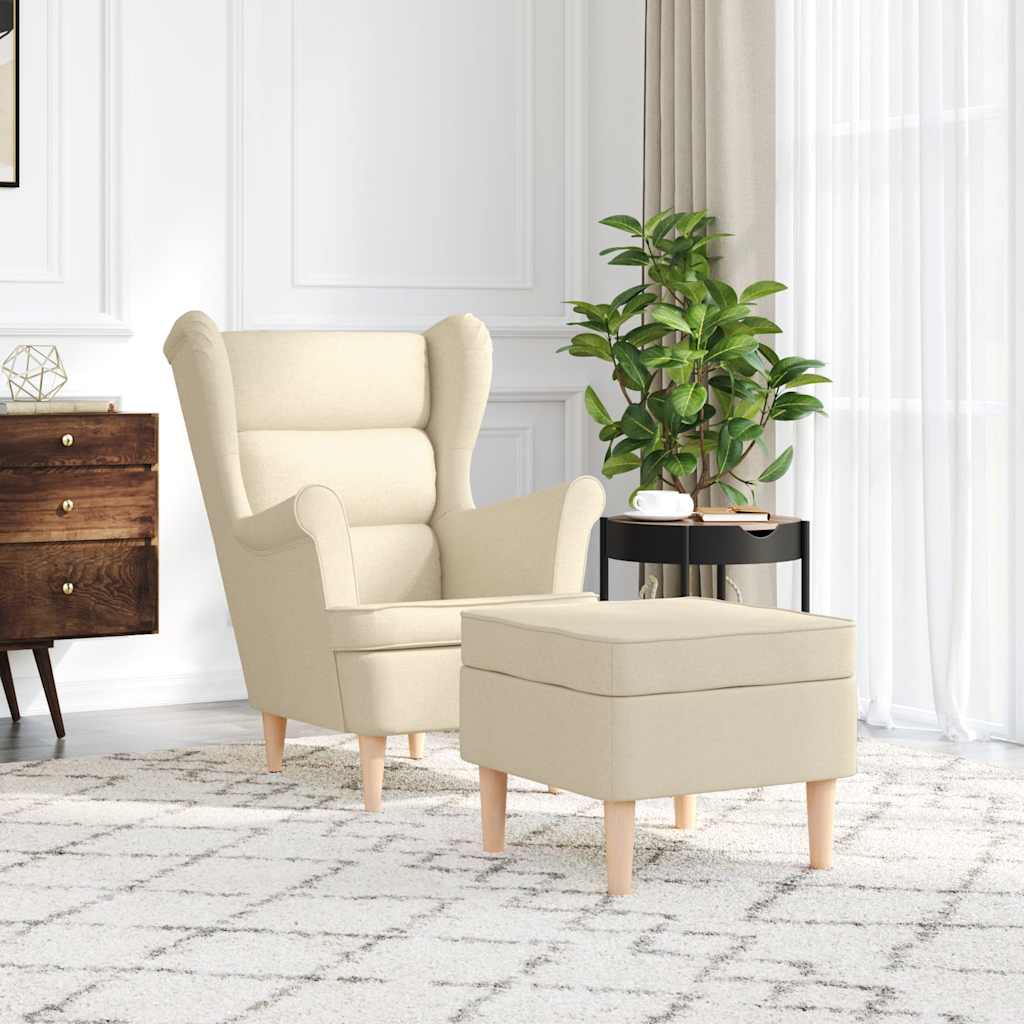 Fotoliu cu taburet pentru picioare, crem, material textil GartenMobel Dekor