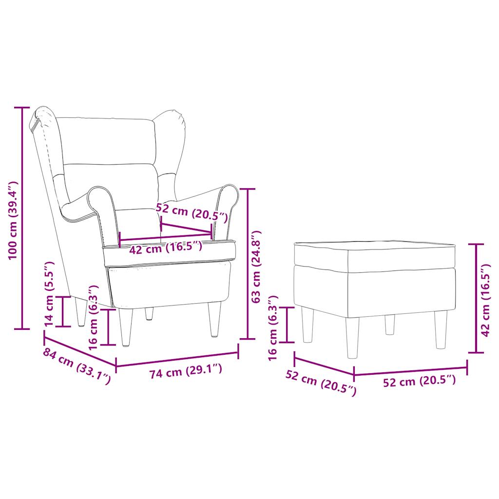 Fotoliu cu taburet pentru picioare, crem, material textil GartenMobel Dekor