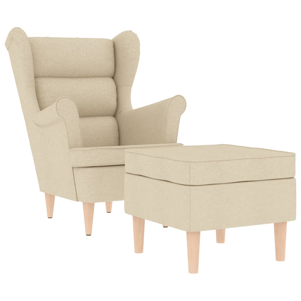 Fotoliu cu taburet pentru picioare, crem, material textil GartenMobel Dekor