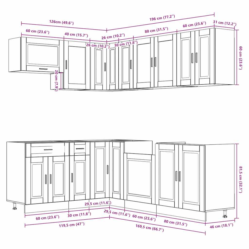 Set dulap de bucătărie 11 piese „Porto” lemn negru prelucrat GartenMobel Dekor
