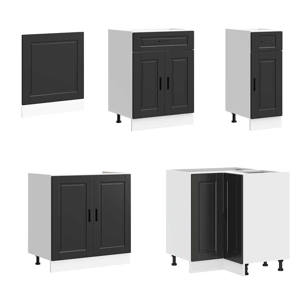 Set dulap de bucătărie 11 piese „Porto” lemn negru prelucrat GartenMobel Dekor