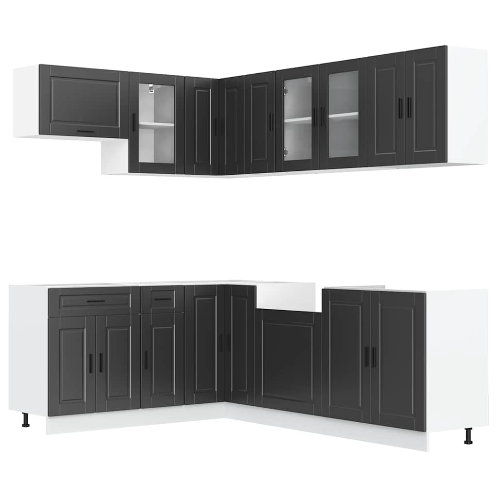 Set dulap de bucătărie 11 piese „Porto” lemn negru prelucrat GartenMobel Dekor