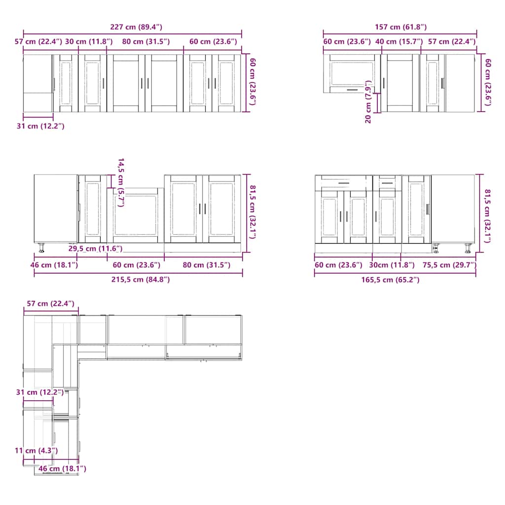 Set dulap de bucătărie 11 piese „Porto” lemn negru prelucrat GartenMobel Dekor