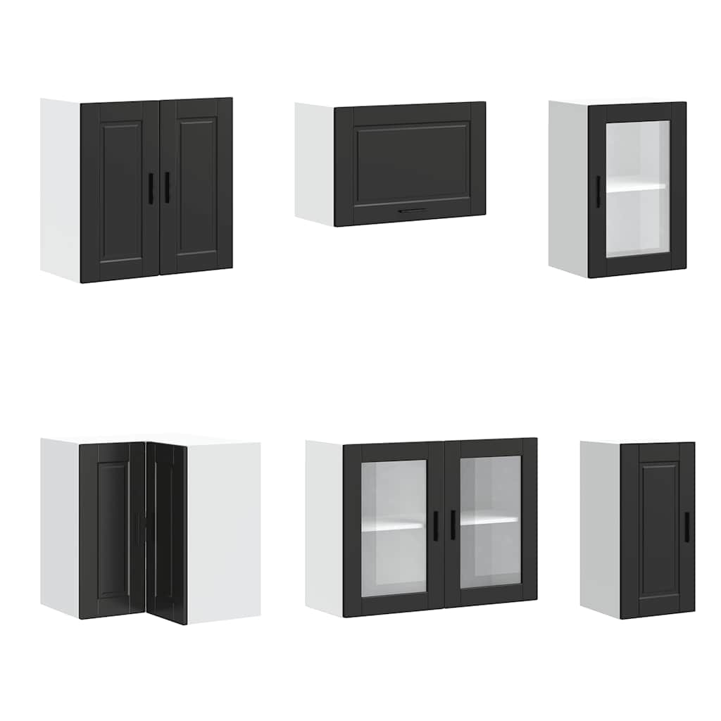 Set dulap de bucătărie 11 piese „Porto” lemn negru prelucrat GartenMobel Dekor