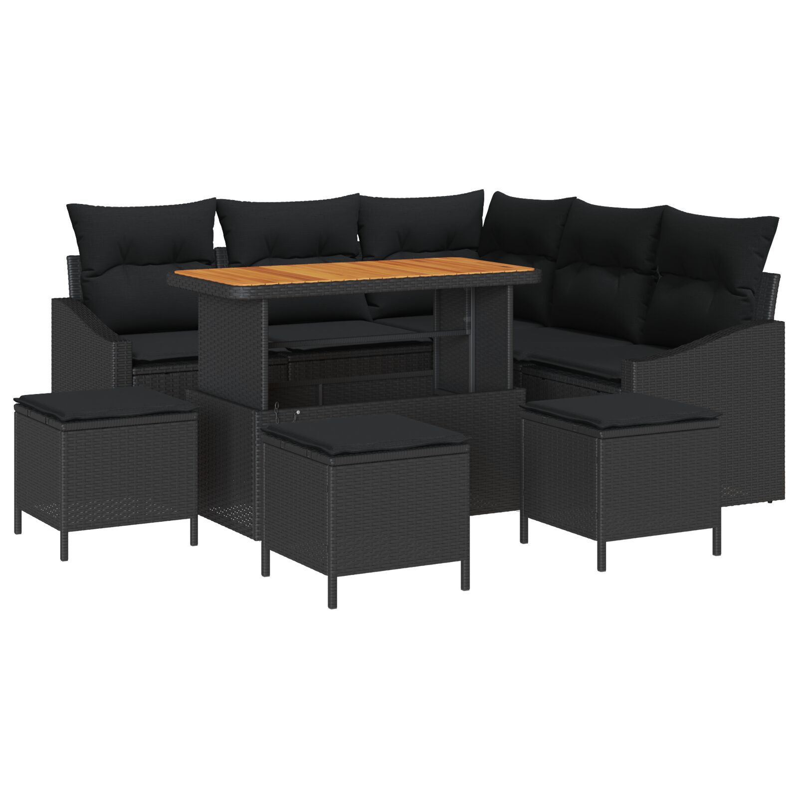Set de Sofa pentru Grădină cu 9 Piese și Perne Negru Rattan Poly Acacia, Sofa de Grădină cu 2 Locuri și Perne Negru Rattan Poly, Set de Dining pentru Grădină cu 4 Piese și Perne Negru Rattan Poly Acacia GartenMobel Dekor