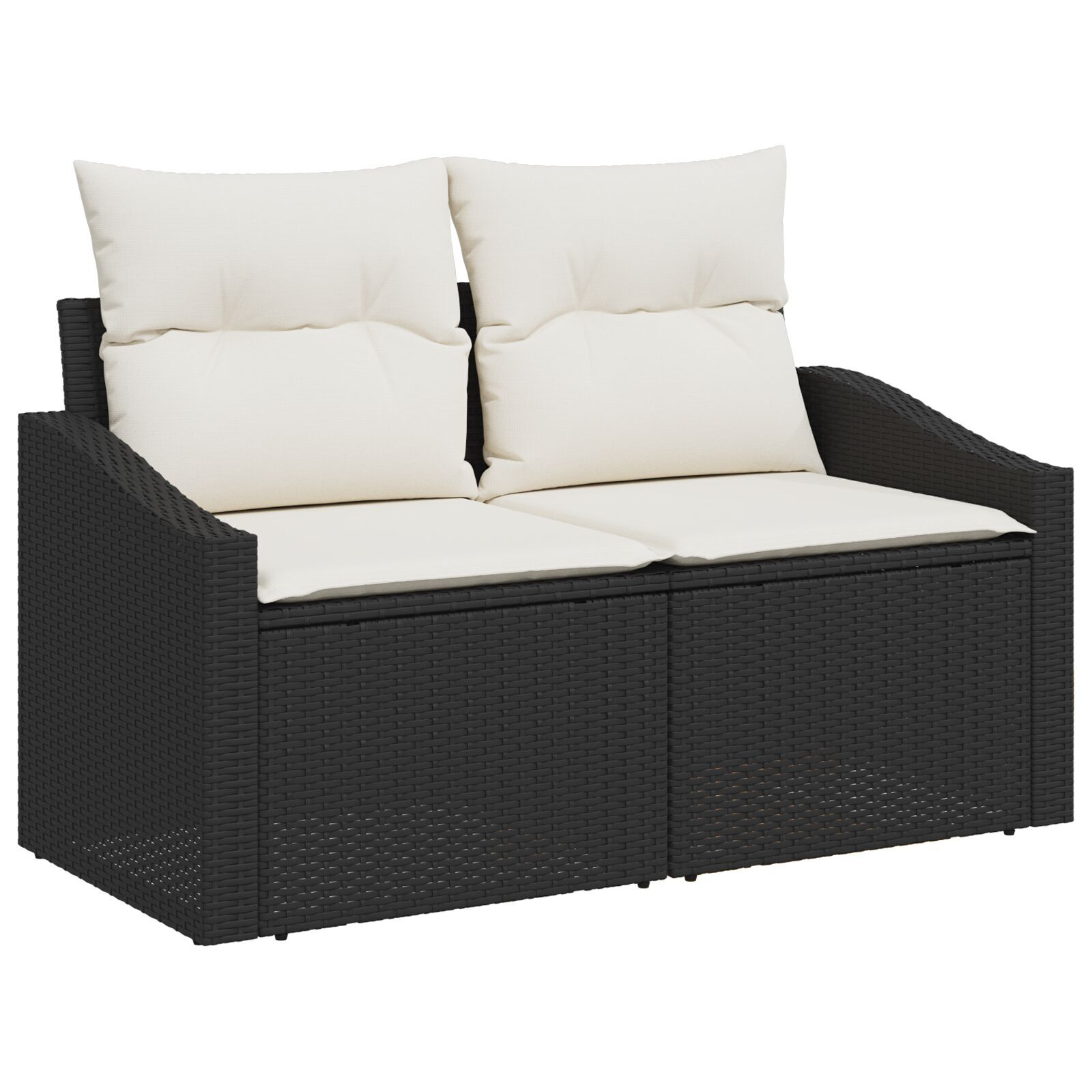 Set de 8 Piese Sofa pentru Grădină cu Pernuțe Negru Poliratan Acacia , Sofa pentru Grădină cu două locuri cu Pernuțe Negru Poliratan, Set pentru Servit Masa din 3 Piese cu Pernuțe Negru Poliratan Acacia GartenMobel Dekor