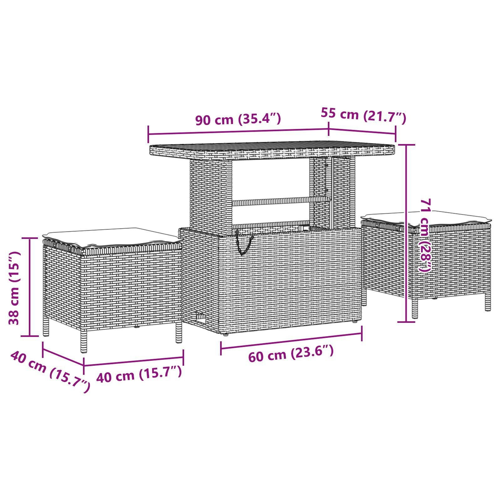 Set de 8 Piese Sofa pentru Grădină cu Pernuțe Negru Poliratan Acacia , Sofa pentru Grădină cu două locuri cu Pernuțe Negru Poliratan, Set pentru Servit Masa din 3 Piese cu Pernuțe Negru Poliratan Acacia GartenMobel Dekor