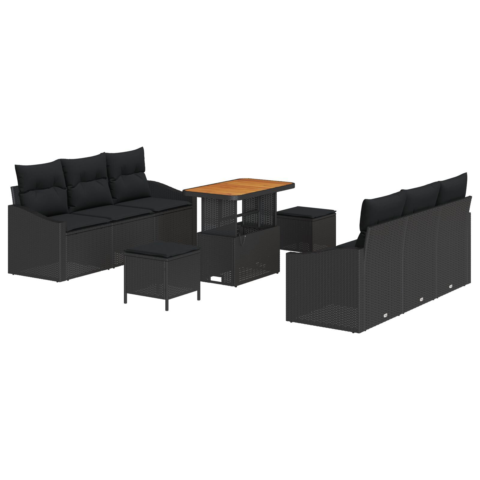 Set de Sofa pentru Grădină cu 9 Piese și Pernuțe Negru Poliratan Acacia, Sofa de Grădină cu 2 Locuri și Pernuțe Negru Poliratan, Set de Dining pentru Grădină cu 3 Piese și Pernuțe Negru Poliratan Acacia GartenMobel Dekor