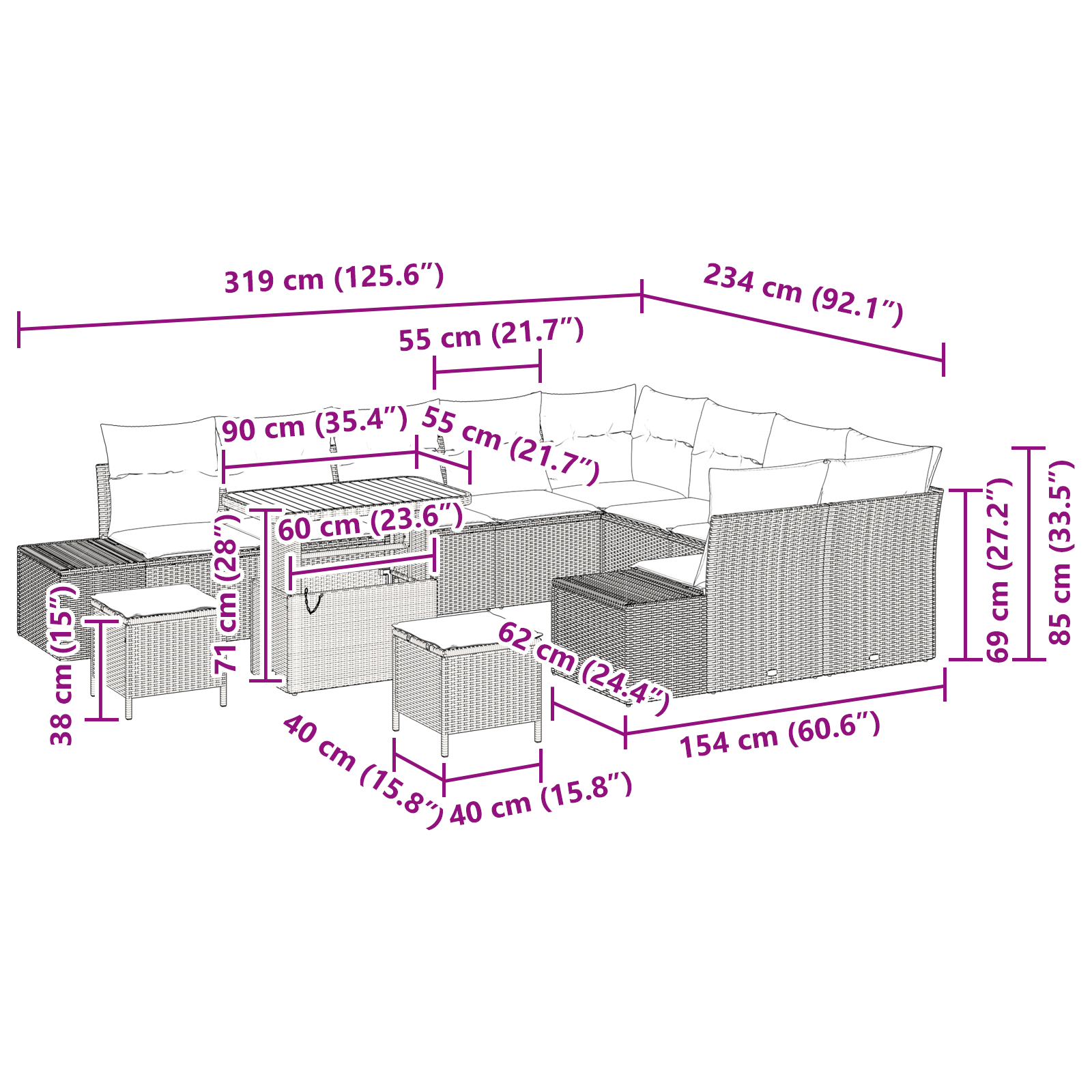 Set de Canapea de Grădină 12 Piese cu Perne Bej Rattan Polietilenic Acacia, Set de Masă de Grădină 3 Piese cu Perne Bej Rattan Polietilenic Acacia, Canapea de Grădină cu 2 Locuri și Perne Bej Rattan Polietilenic GartenMobel Dekor