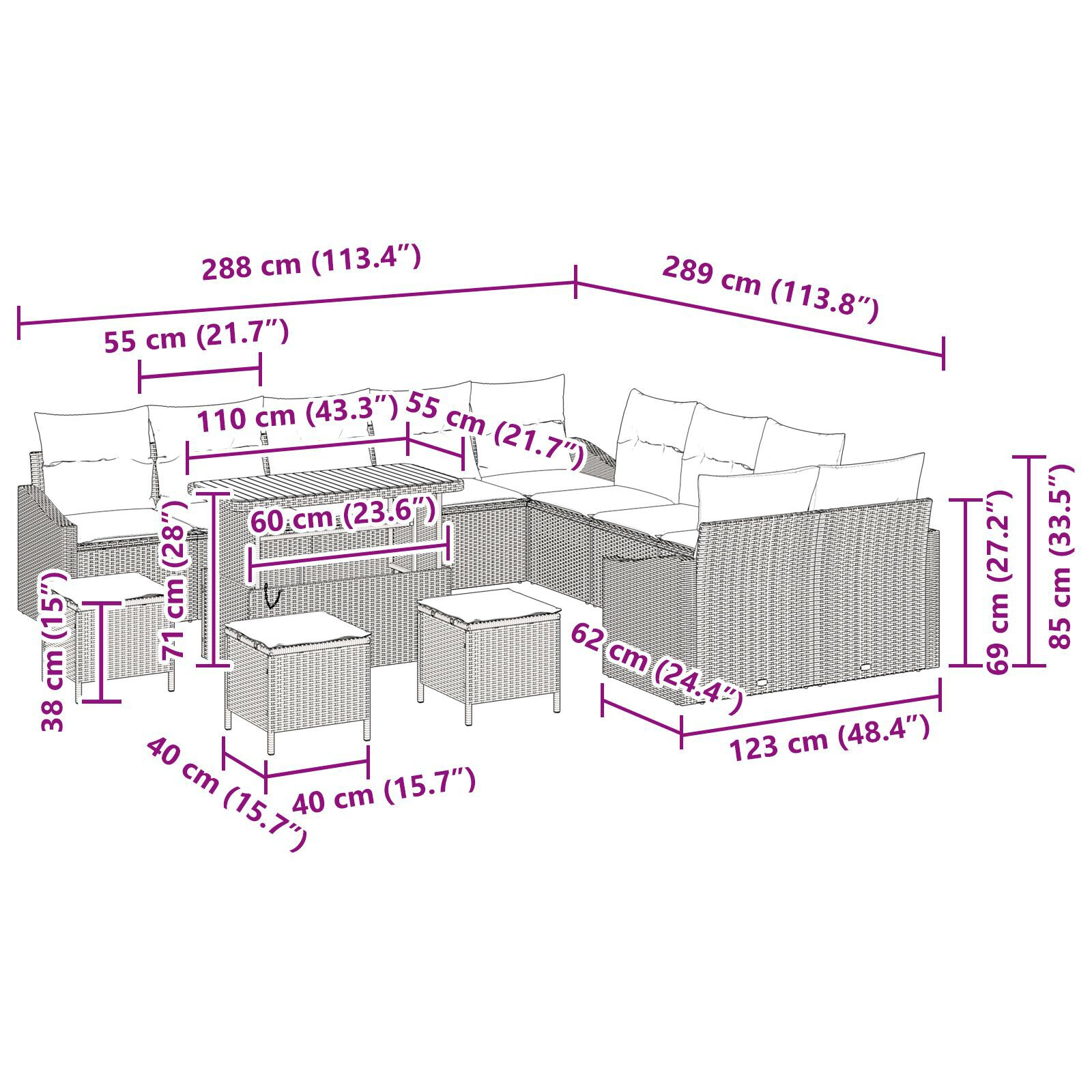 Set canapea grădină cu 13 piese și perne gri din rattan poliesteric Acacia, Canapea grădină 2 locuri cu perne gri din rattan poliesteric, Set dining grădină cu 3 piese și perne gri din rattan poliesteric Acacia GartenMobel Dekor