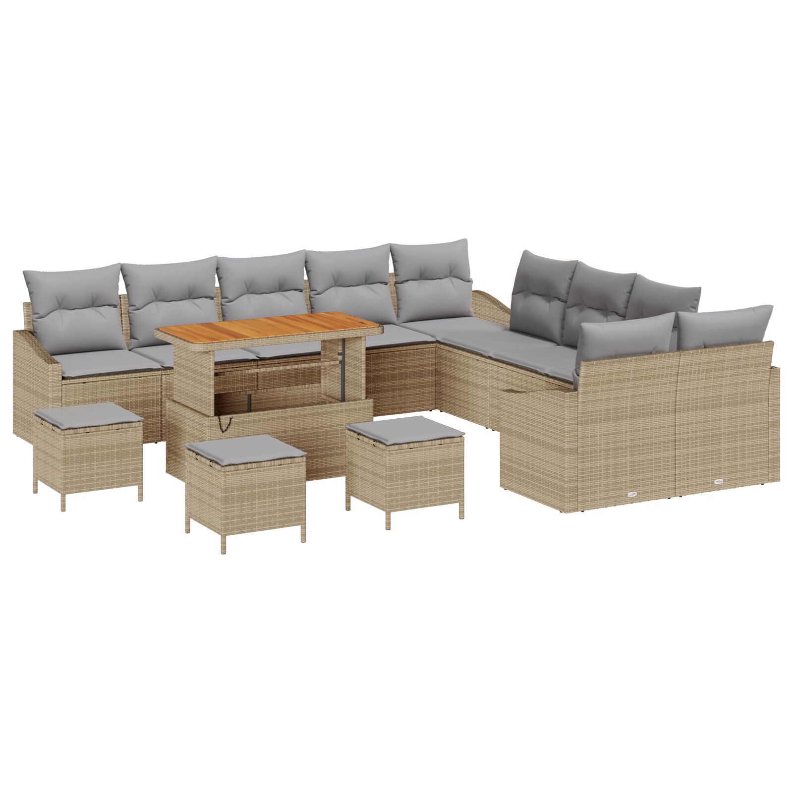 Set sofa de grădină cu 13 piese cu perne bej din poliratan și acacia, Sofa de grădină cu 2 locuri cu perne bej din poliratan, Set de dining de grădină cu 3 piese cu perne bej din poliratan și acacia GartenMobel Dekor