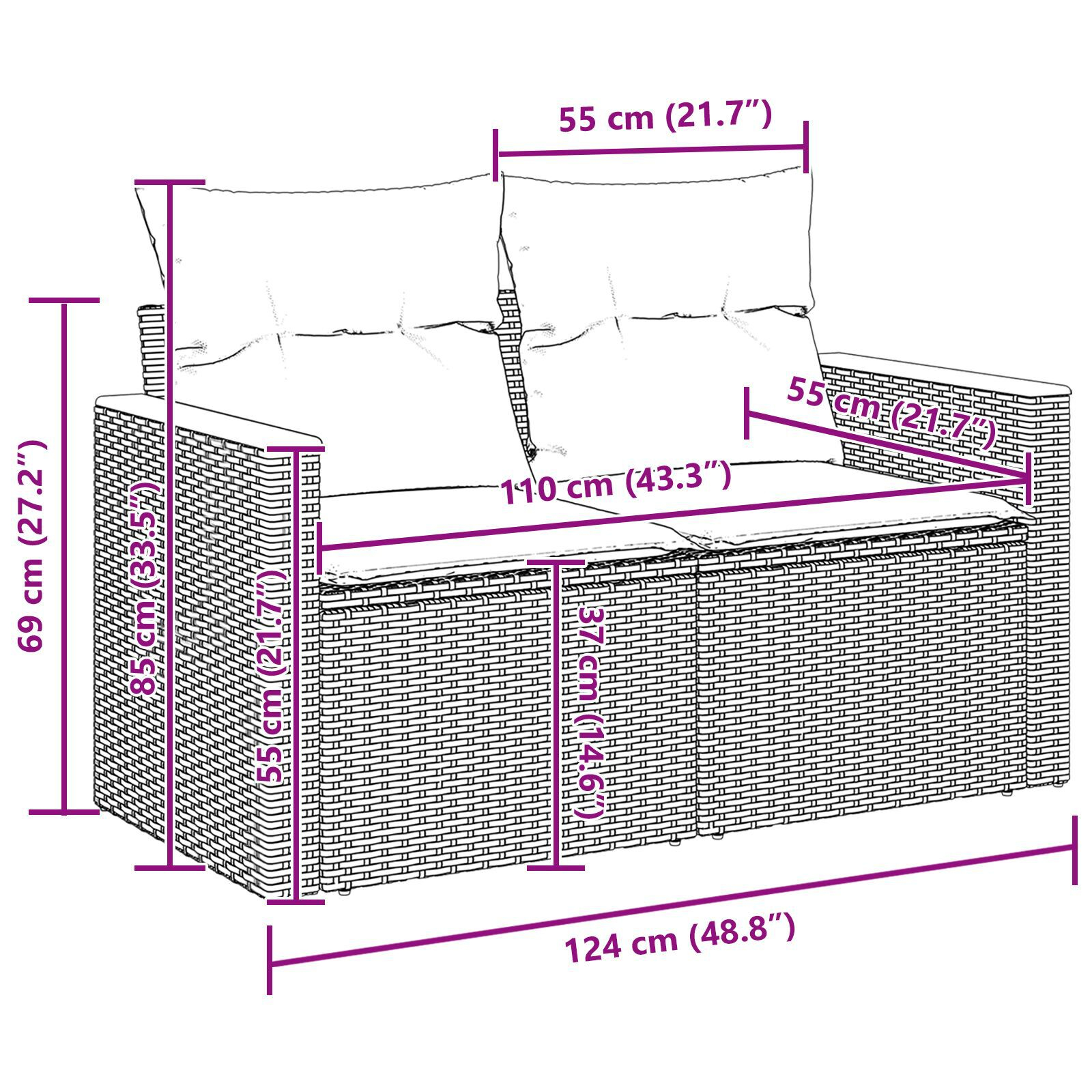 Set canapea de grădină cu 8 piese și perne gri din rattan, Set de dining grădină cu 3 piese și perne gri din rattan GartenMobel Dekor