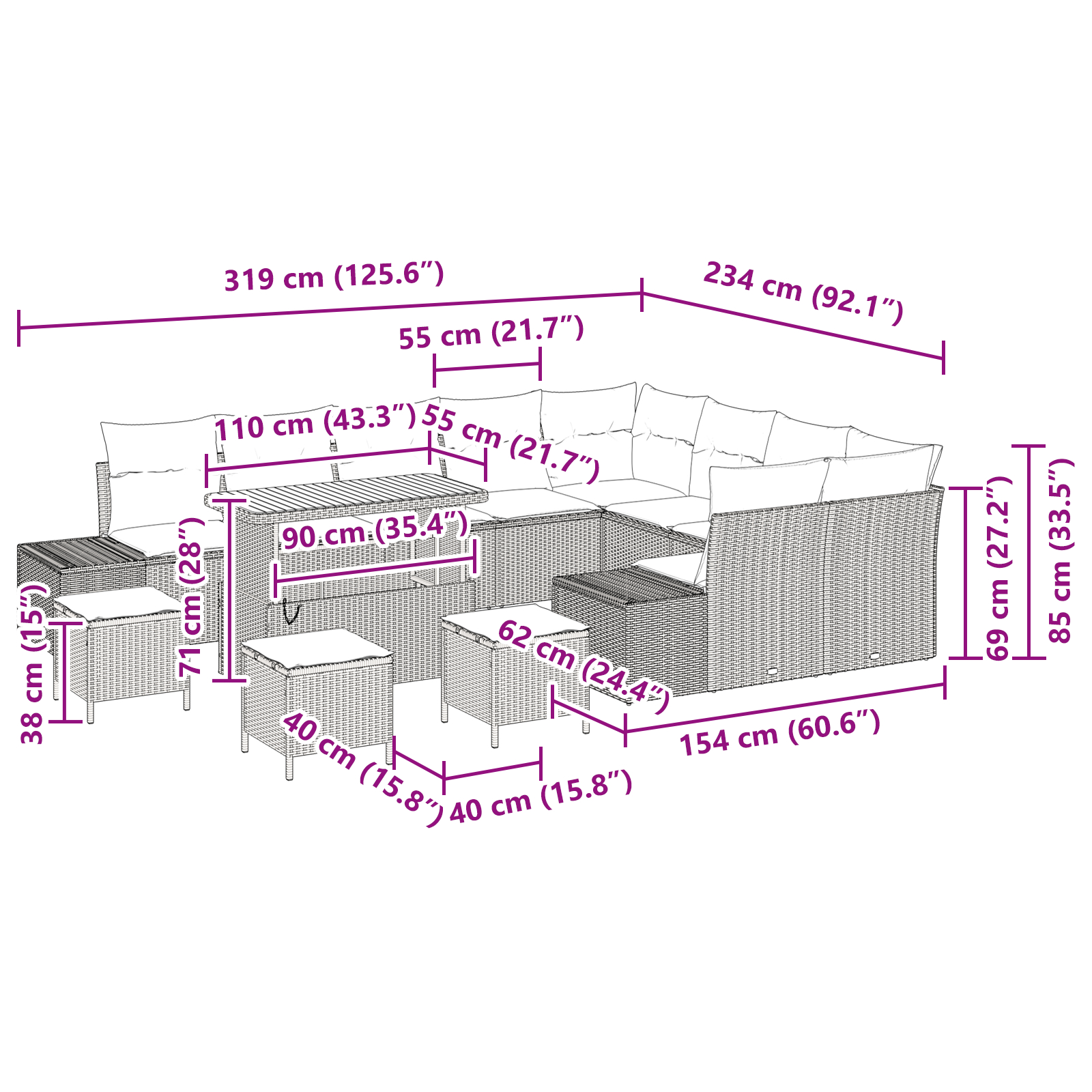 Set de canapea pentru grădină , 13 piese cu perne, Negru, Poliratan, Acacia, Set de dining pentru grădină , 4 piese cu perne, Negru, Poliratan, Acacia, Canapea de grădină , 2 locuri, cu perne, Negru, Poliratan GartenMobel Dekor