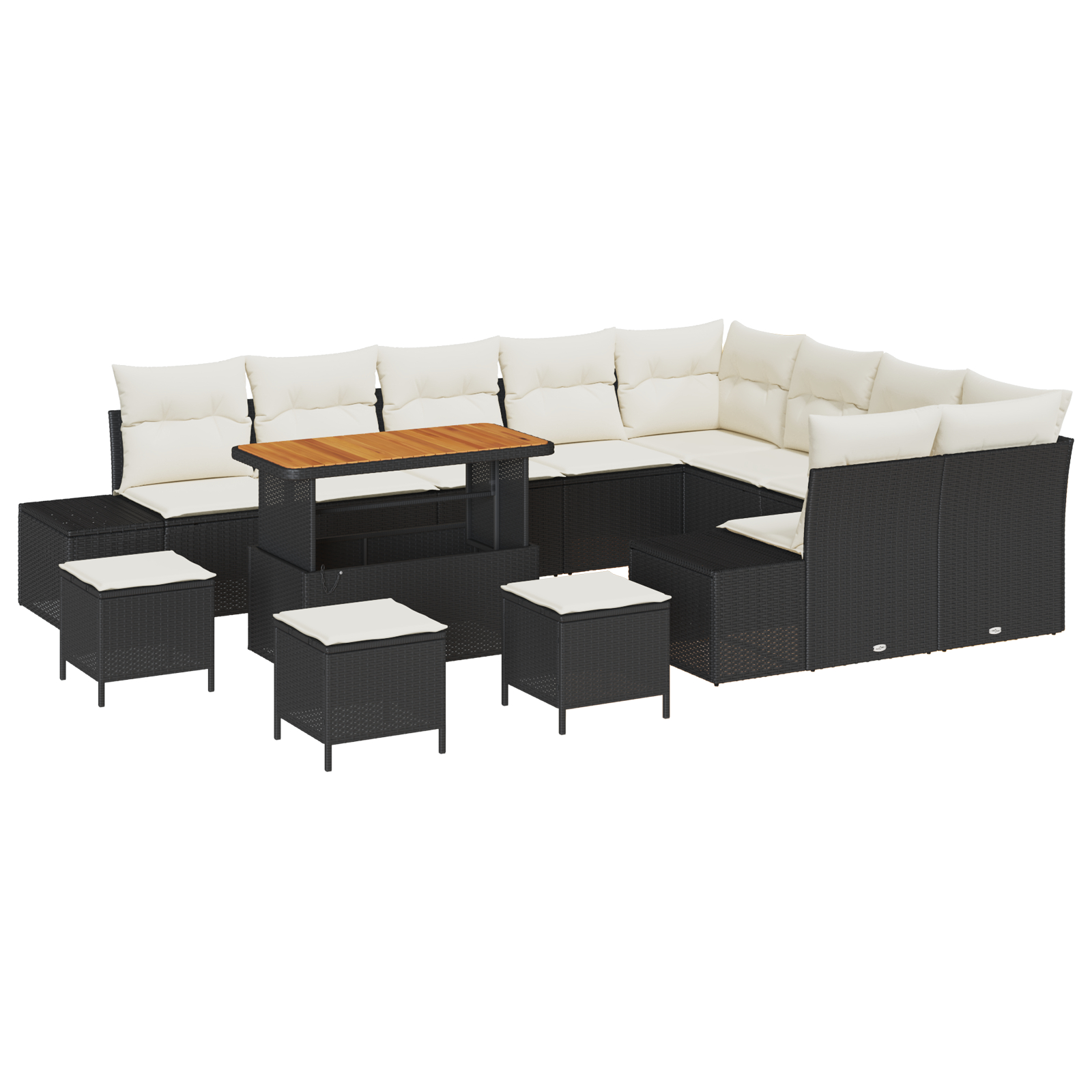 Set de canapea pentru grădină , 13 piese cu perne, Negru, Poliratan, Acacia, Set de dining pentru grădină , 4 piese cu perne, Negru, Poliratan, Acacia, Canapea de grădină , 2 locuri, cu perne, Negru, Poliratan GartenMobel Dekor