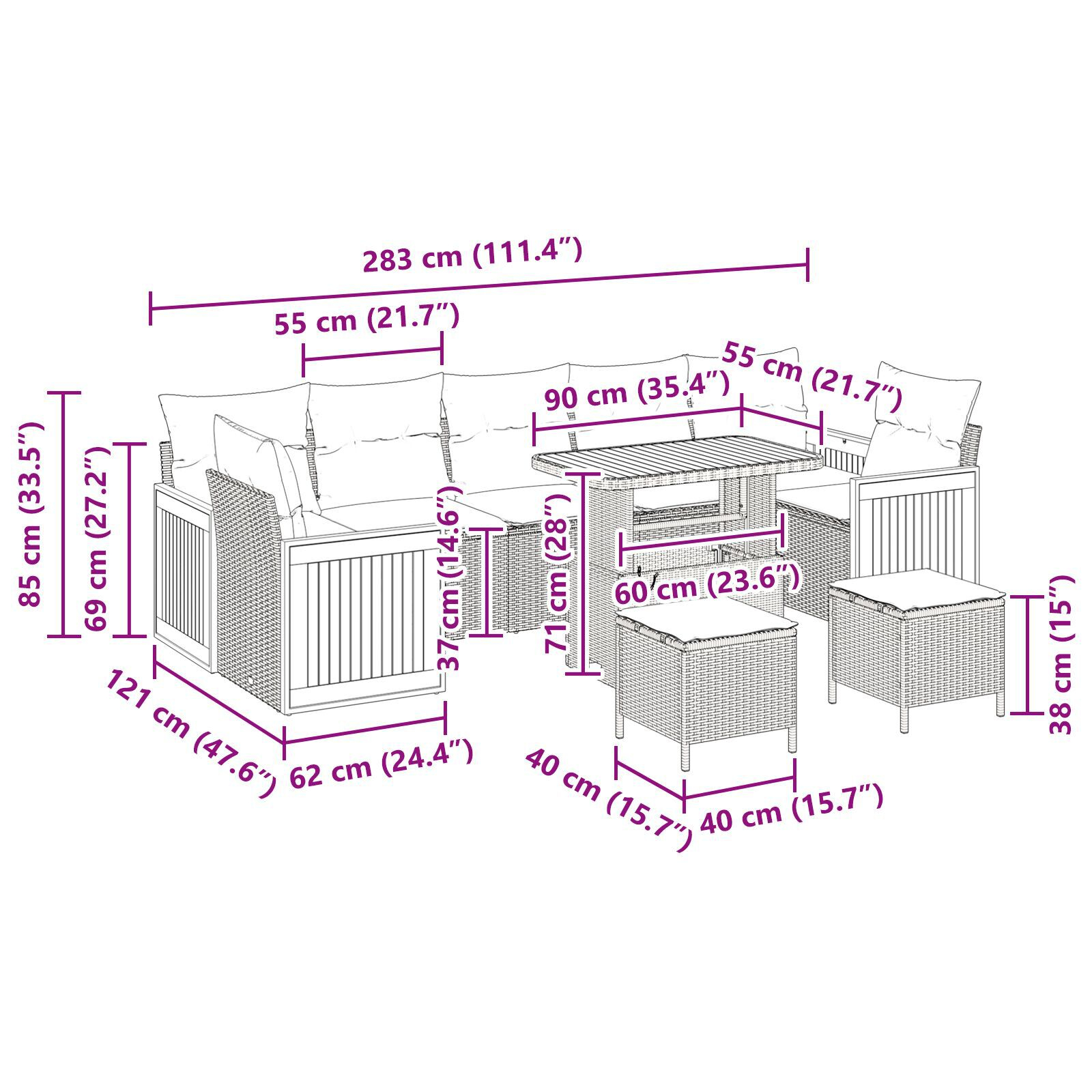 set canapea de grădină cu 10 piese și perne gri din ratan poli acacia, canapea de grădină cu 2 locuri și perne gri din ratan poli, set de mese de grădină cu 3 piese și perne gri din ratan poli acacia GartenMobel Dekor
