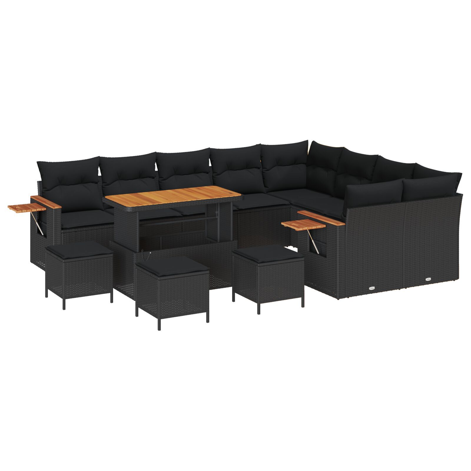 Set Canapea Grădină 13 Piese cu Perne Negru Rattan Poliratan Acacia, Set Dining Grădină 4 Piese cu Perne Negru Rattan Poliratan Acacia GartenMobel Dekor