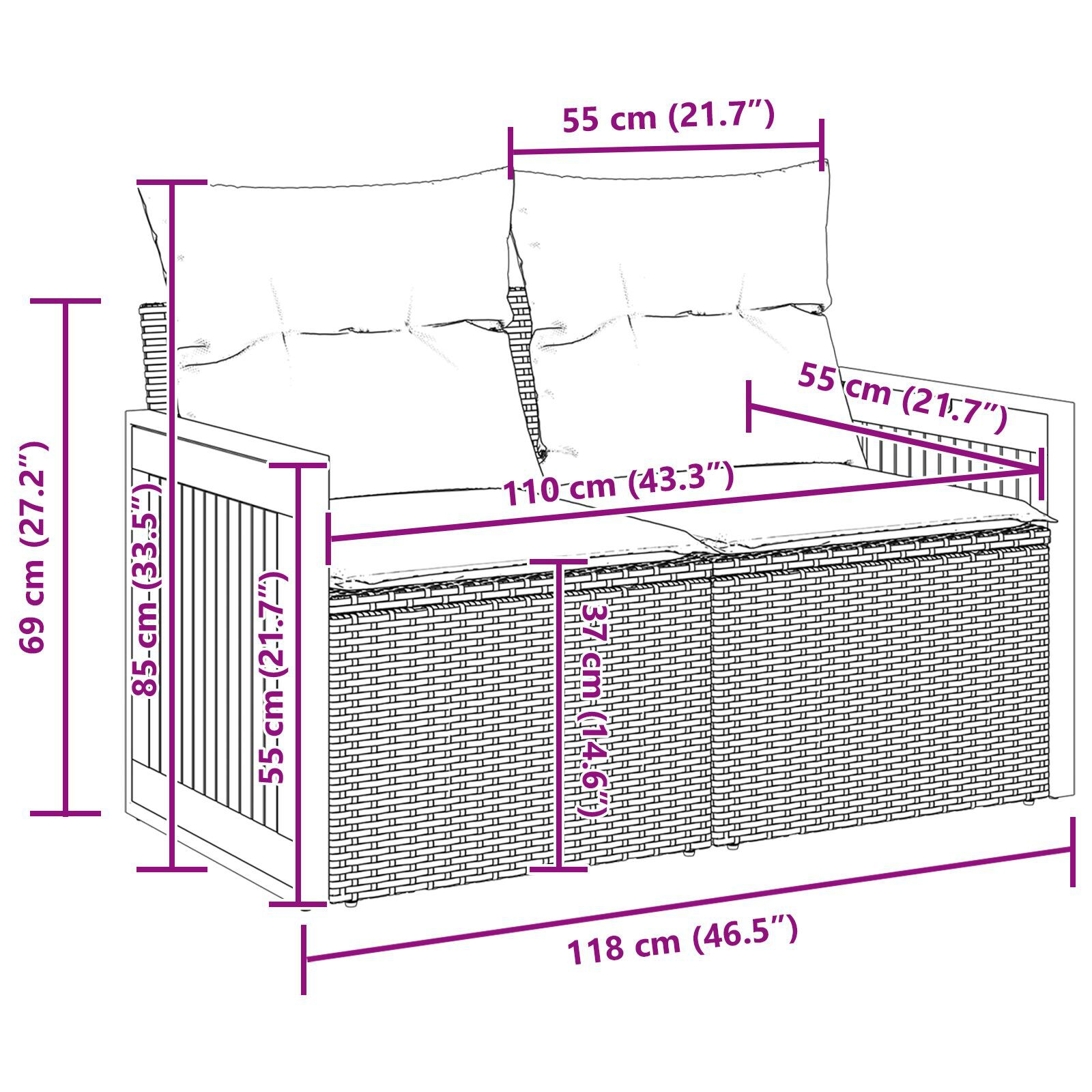 Set canapea grădină 9 piese și perne bej din ratan poli acacia, Canapea grădină 2 locuri și perne bej din ratan poli, Set masă grădină 3 piese și perne bej din ratan poli acacia GartenMobel Dekor