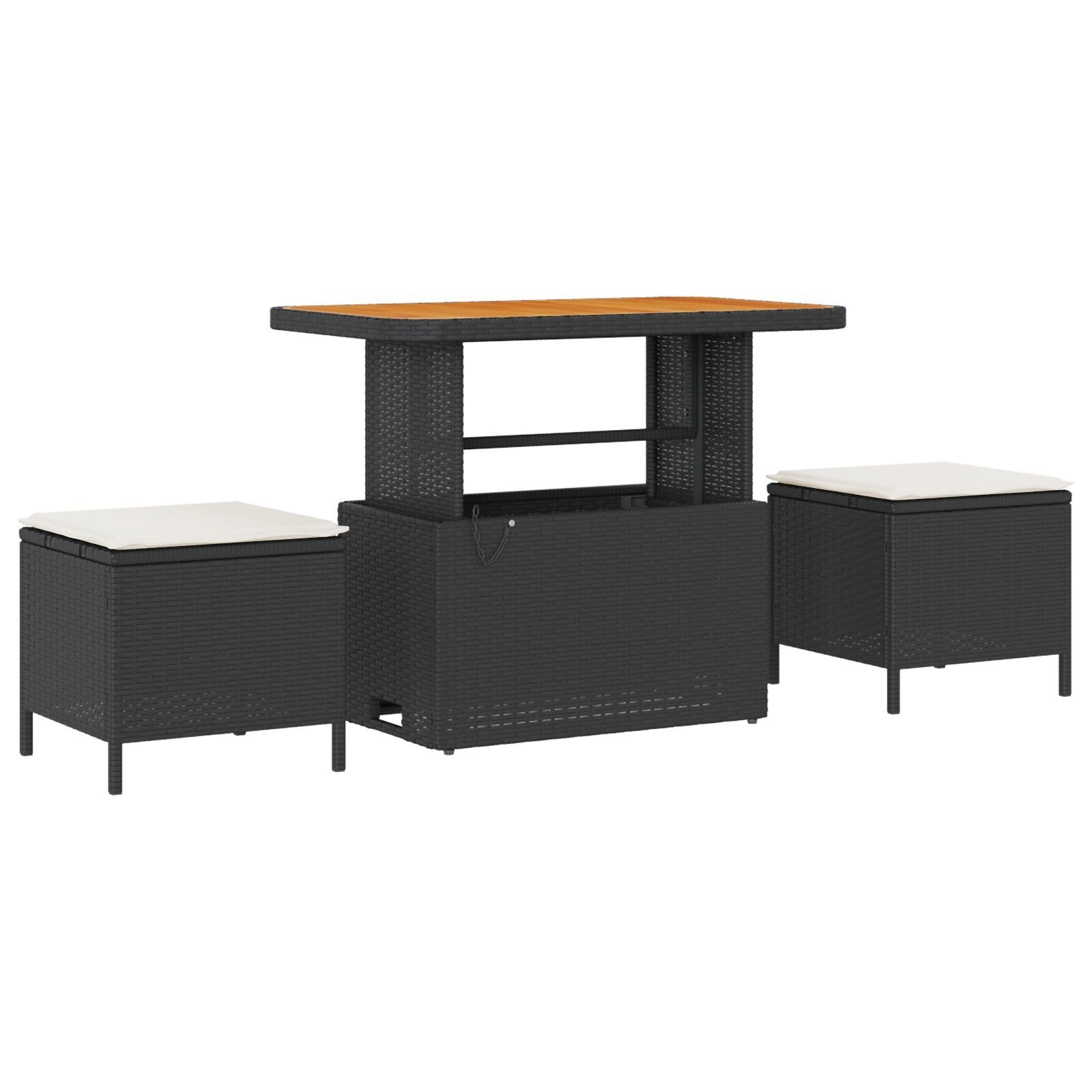 Set canapea grădină cu perne negre din ratan poliester, Sofa grădină cu perne negre din ratan poliester, Set dining grădină cu 3 piese, perne negre din ratan poliester GartenMobel Dekor