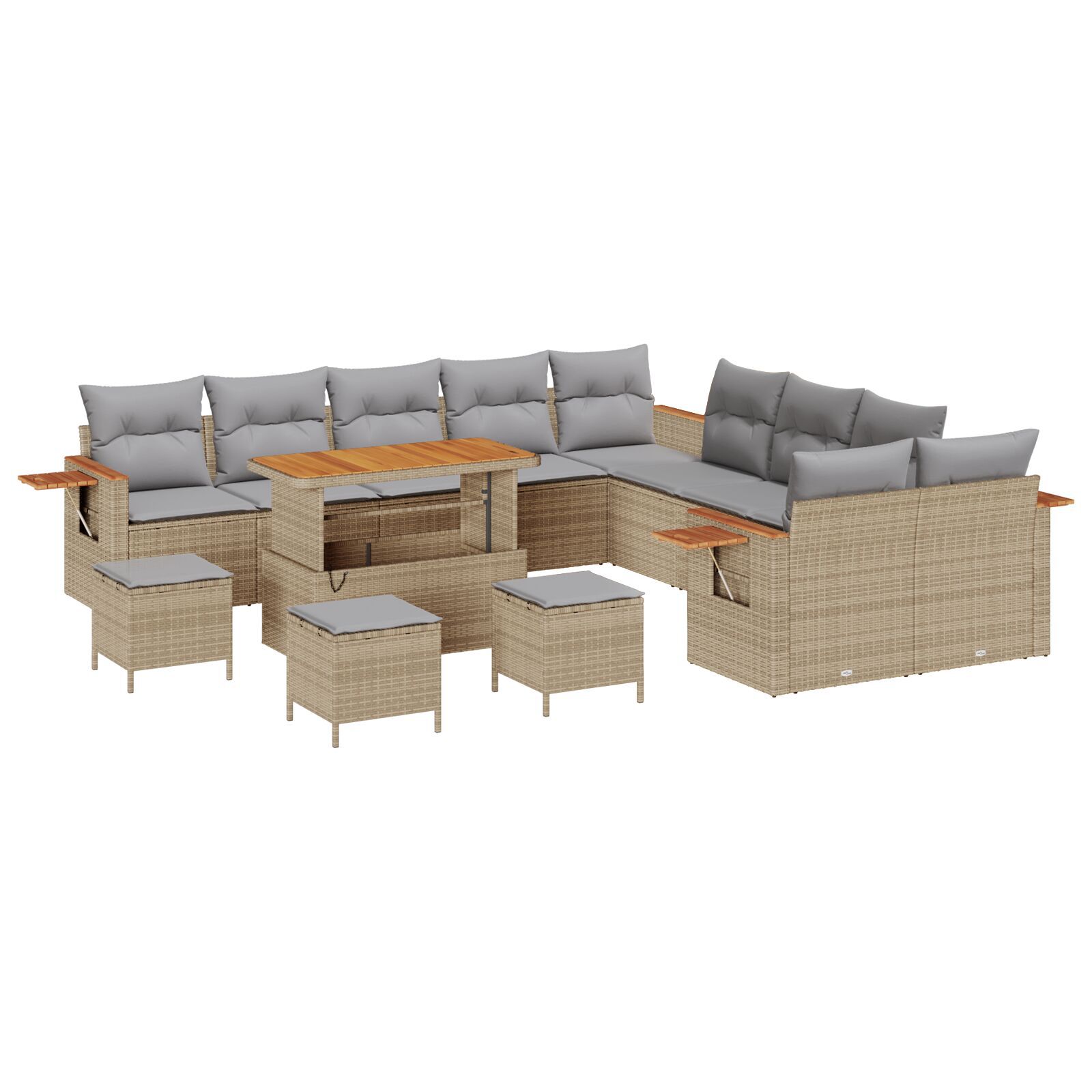 Set de canapele pentru grădină cu perne Bej Ratan Sintetic Acacia, Set de dining pentru grădină 3 piese cu perne Bej Ratan Sintetic Acacia GartenMobel Dekor