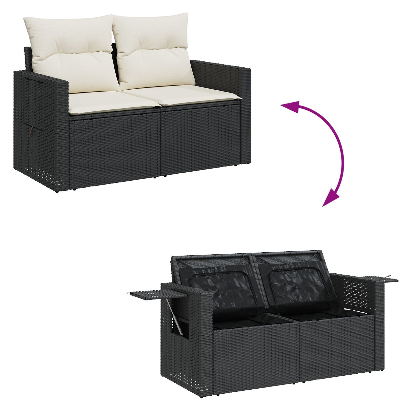 Set de Canapea de Grădină cu 9 Piese și Perne Negru Ratan Polimer Acacia, Set de Dining de Grădină cu 3 Piese și Perne Negru Ratan Polimer Acacia GartenMobel Dekor