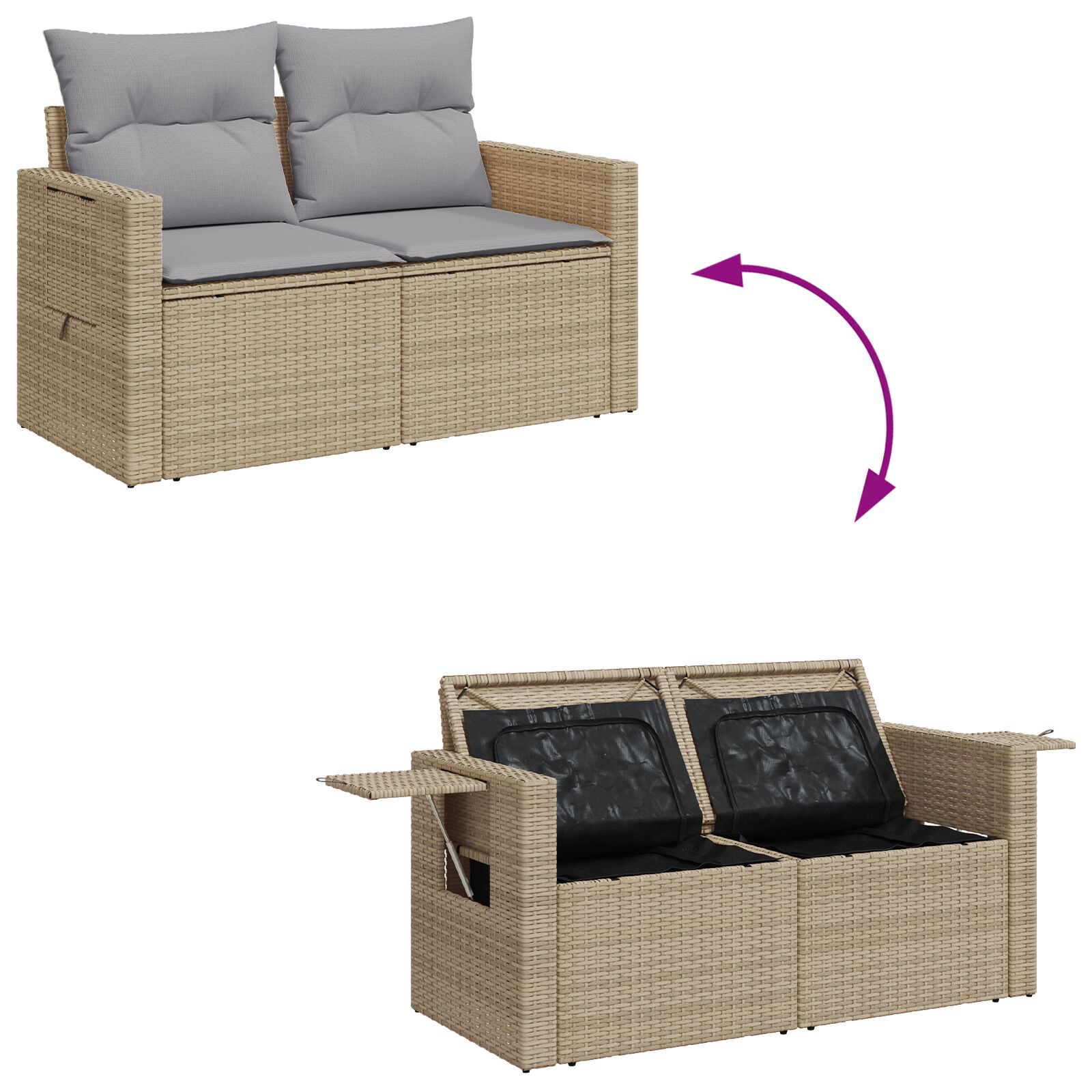 Set de Sofa de Grădină cu 9 Piese și Perne Bej Poly Ratan Acacia, Set de Dining pentru Grădină cu 3 Piese și Perne Bej Poly Ratan Acacia GartenMobel Dekor