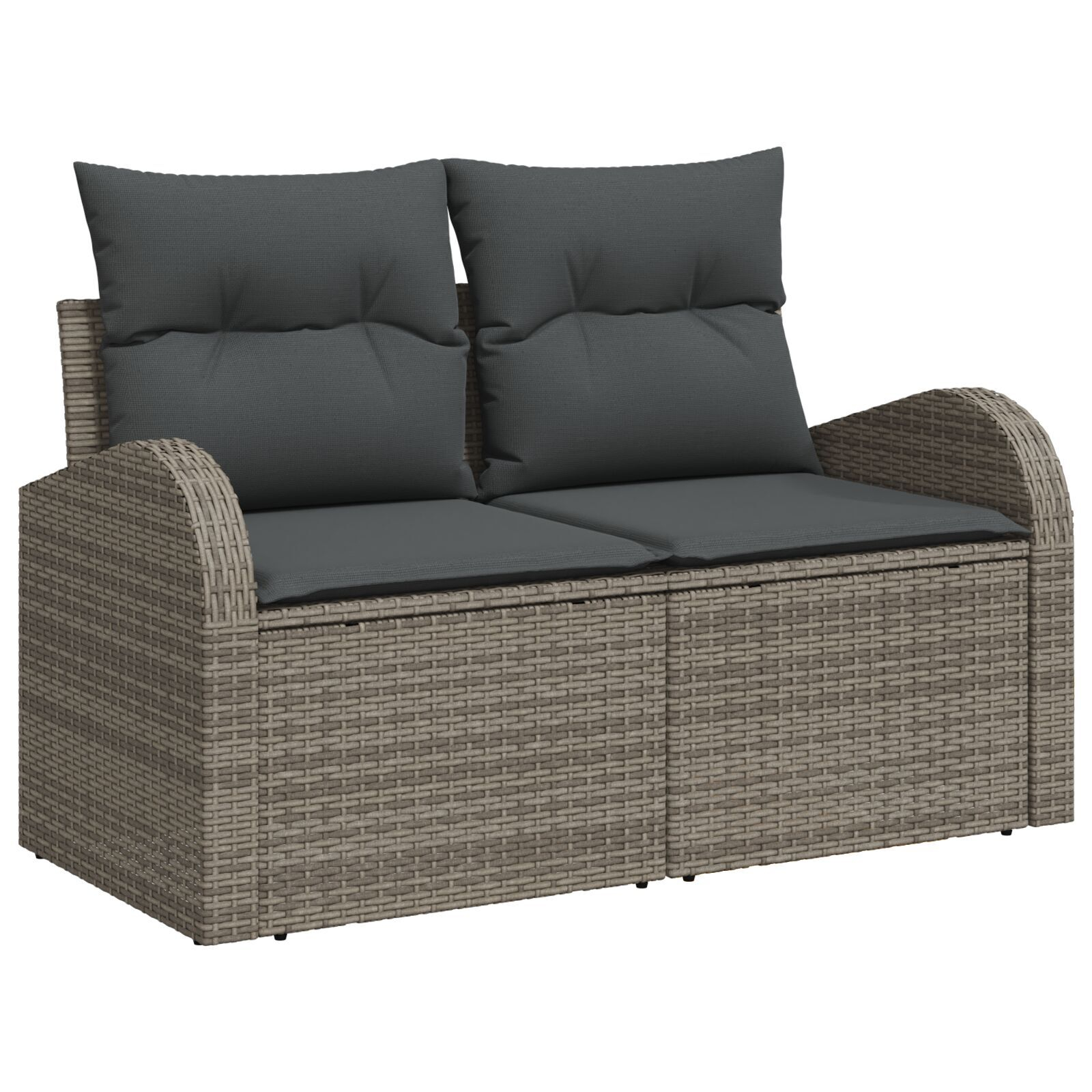 Set de 8 Piese Sofa Grădină cu Perne Gri Poliratan Acacia, Sofa Grădină pentru 2 Persoane cu Spațiu de Depozitare & Perne Gri Poliratan, Set de 3 Piese pentru Cină în Grădină cu Perne Gri Poliratan Acacia GartenMobel Dekor