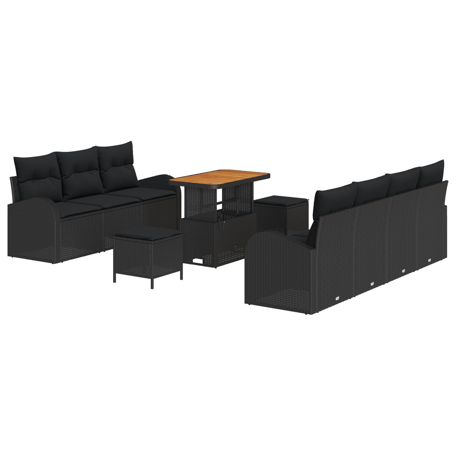 Set Canapea pentru Grădină Set de 4 Negru Rattan Mediu GartenMobel Dekor