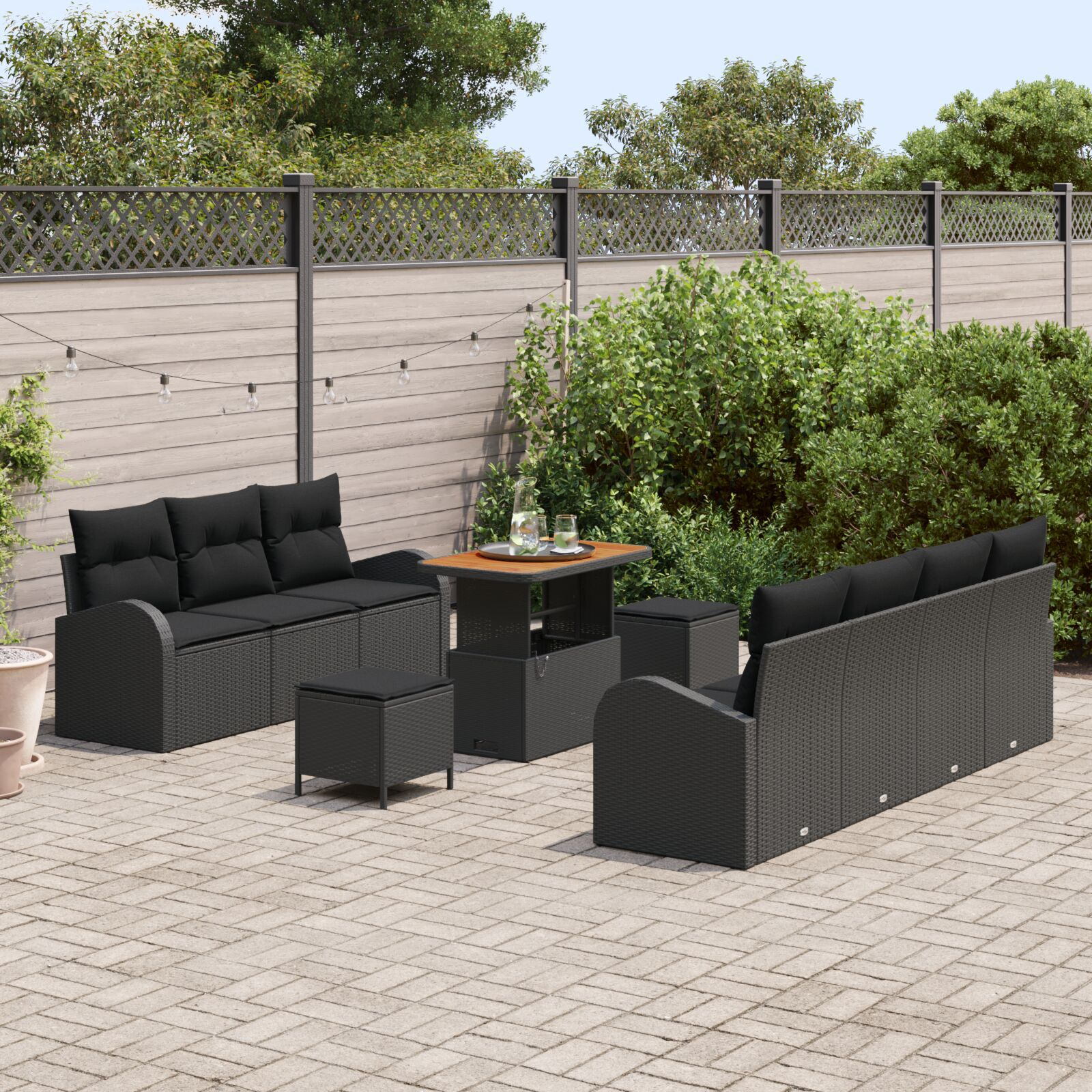 Set Canapea pentru Grădină Set de 4 Negru Rattan Mediu GartenMobel Dekor