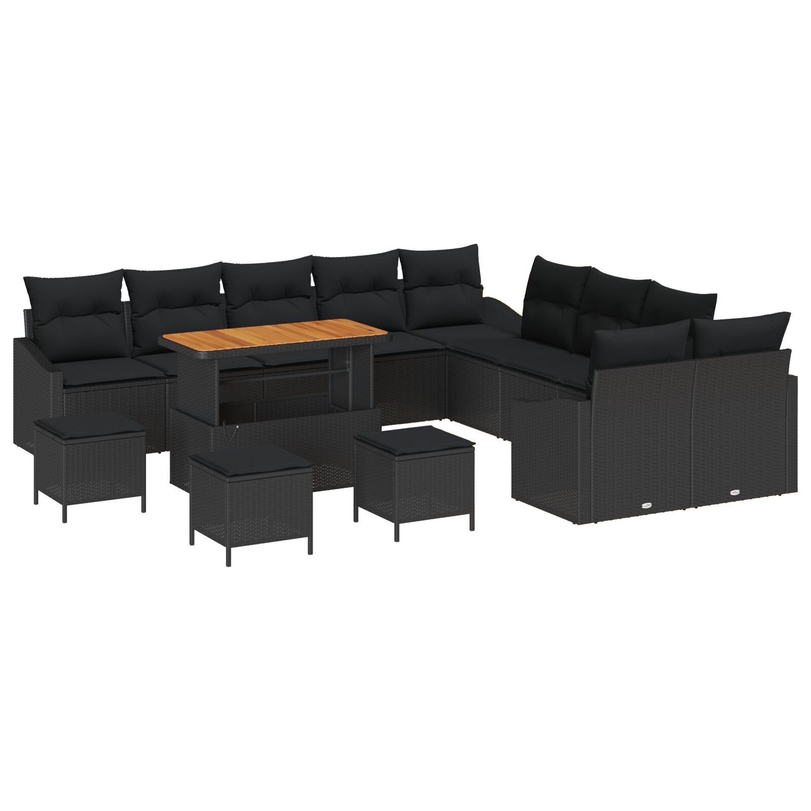 Set de sofa de grădină cu 13 piese cu perne Negre Ratan poli Acacia, Sofa de grădină cu 2 locuri cu spațiu de depozitare & perne Negre din ratan poli, Set de dining de grădină cu 3 piese cu perne Negre Ratan poli Acacia GartenMobel Dekor