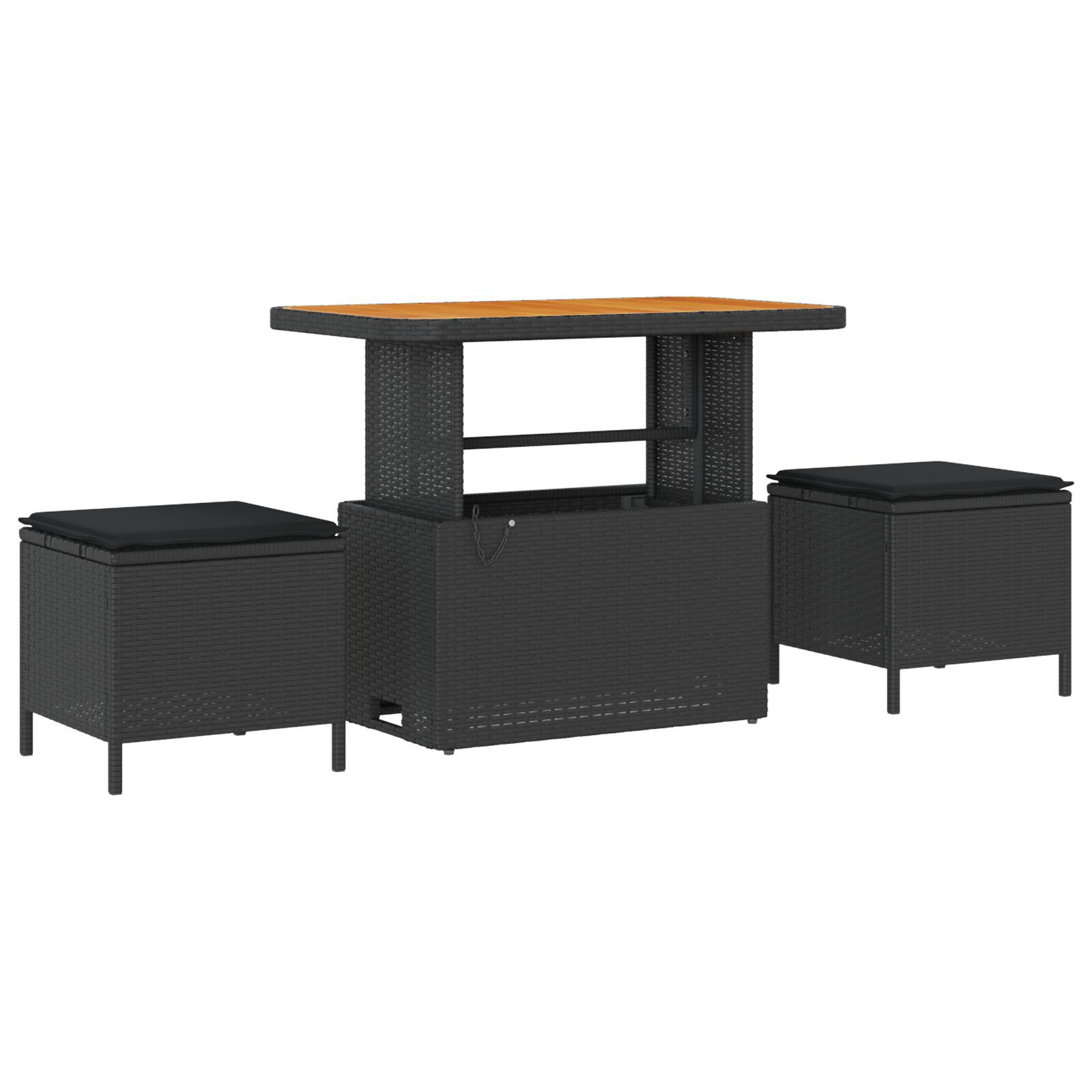 Set Canapea Grădină 8 Piese cu Pernă Neagră Poli Ratan Acacia, Canapea Grădină 2-Șezlonguri cu Spațiu de Stocare și Perne Negru Poli Ratan, Set Dining Grădină 3 Piese cu Perne Negru Poli Ratan Acacia GartenMobel Dekor