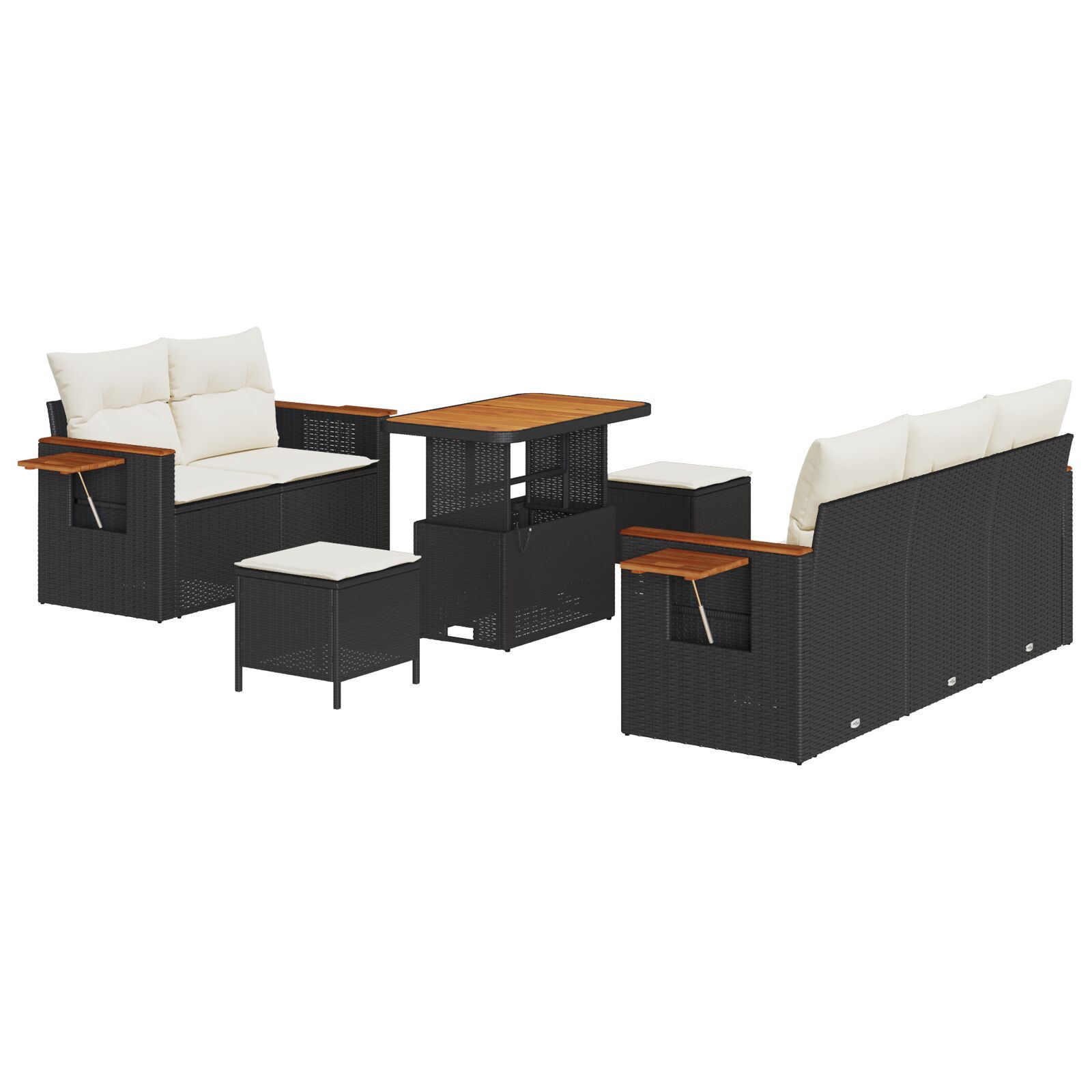 Set de Sofa pentru Grădină cu Perne Negru Poliratan Acacia, Set de Dining pentru Grădină cu Perne Negru Poliratan Acacia GartenMobel Dekor