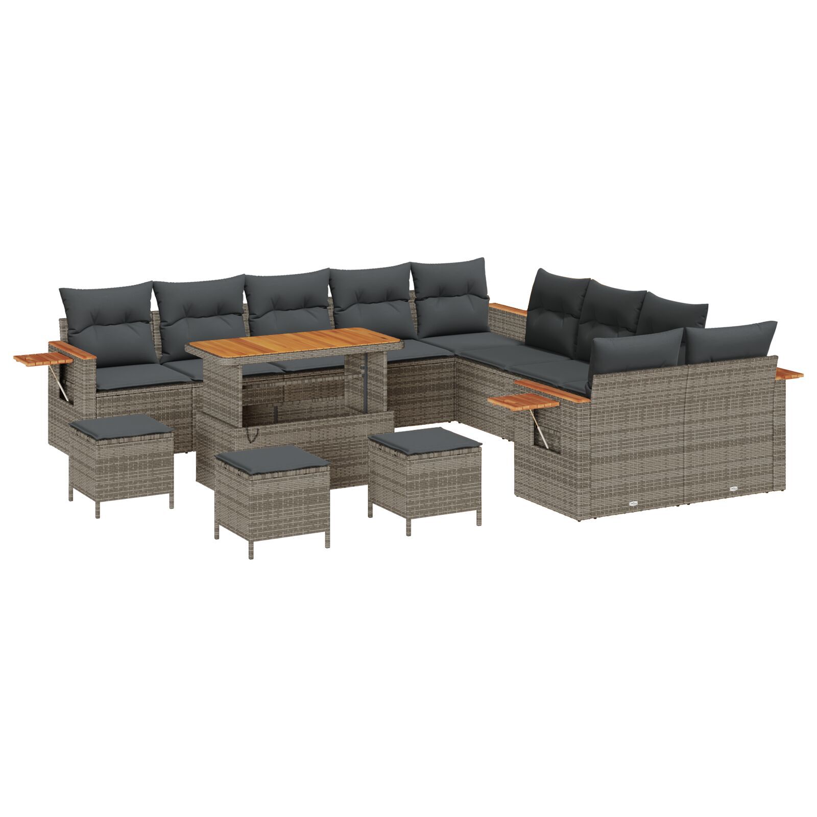 Set de sofa de grădină 13 piese cu perne Gri Ratan poli Acacia, Set de mese de grădină 3 piese cu perne Gri Ratan poli Acacia GartenMobel Dekor