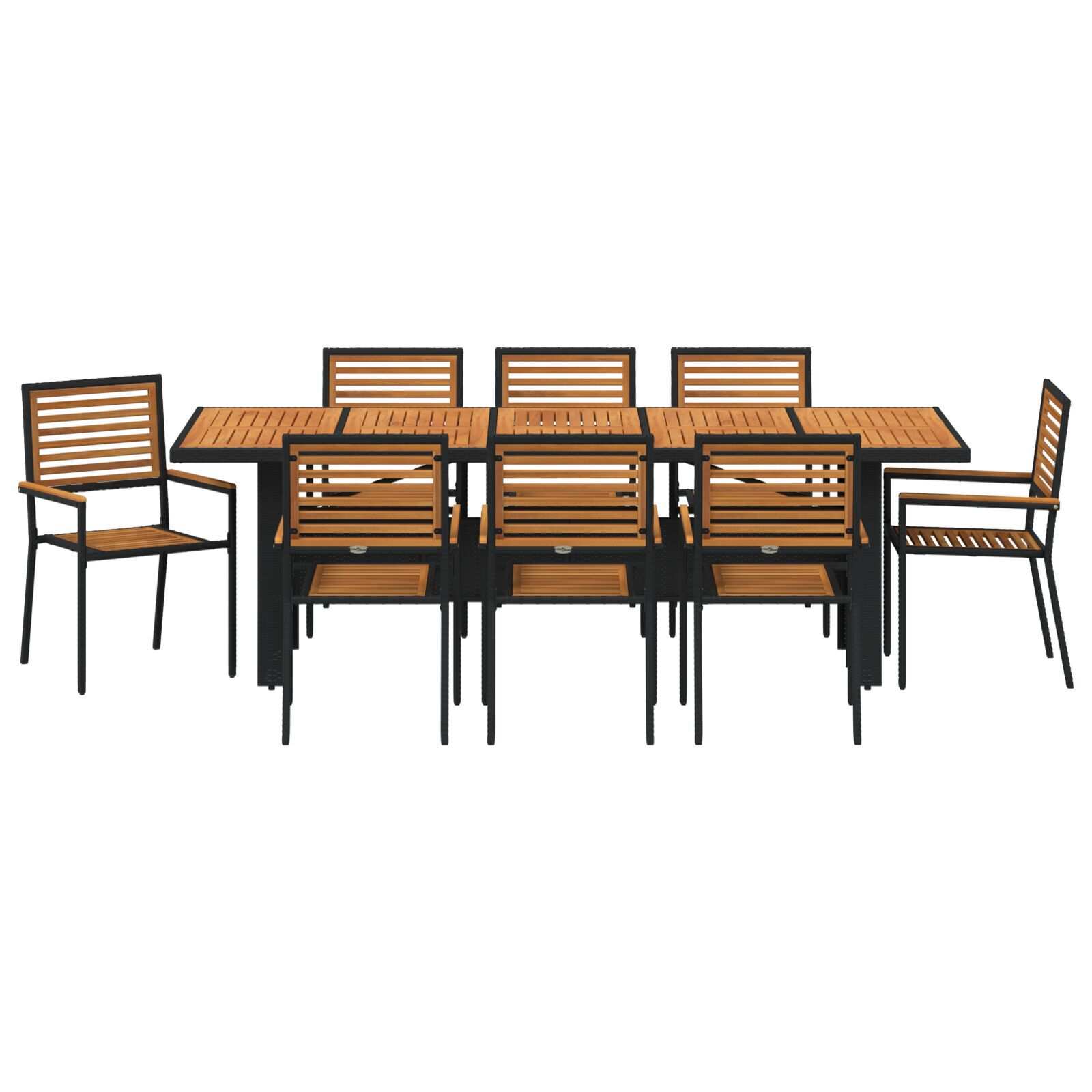 Set de Dining pentru Grădină cu 9 Piese Negru Rattan Poliester Acacia, Scaune de Grădină Stivuibile cu Perne 2 buc Negru Rattan Poliester GartenMobel Dekor